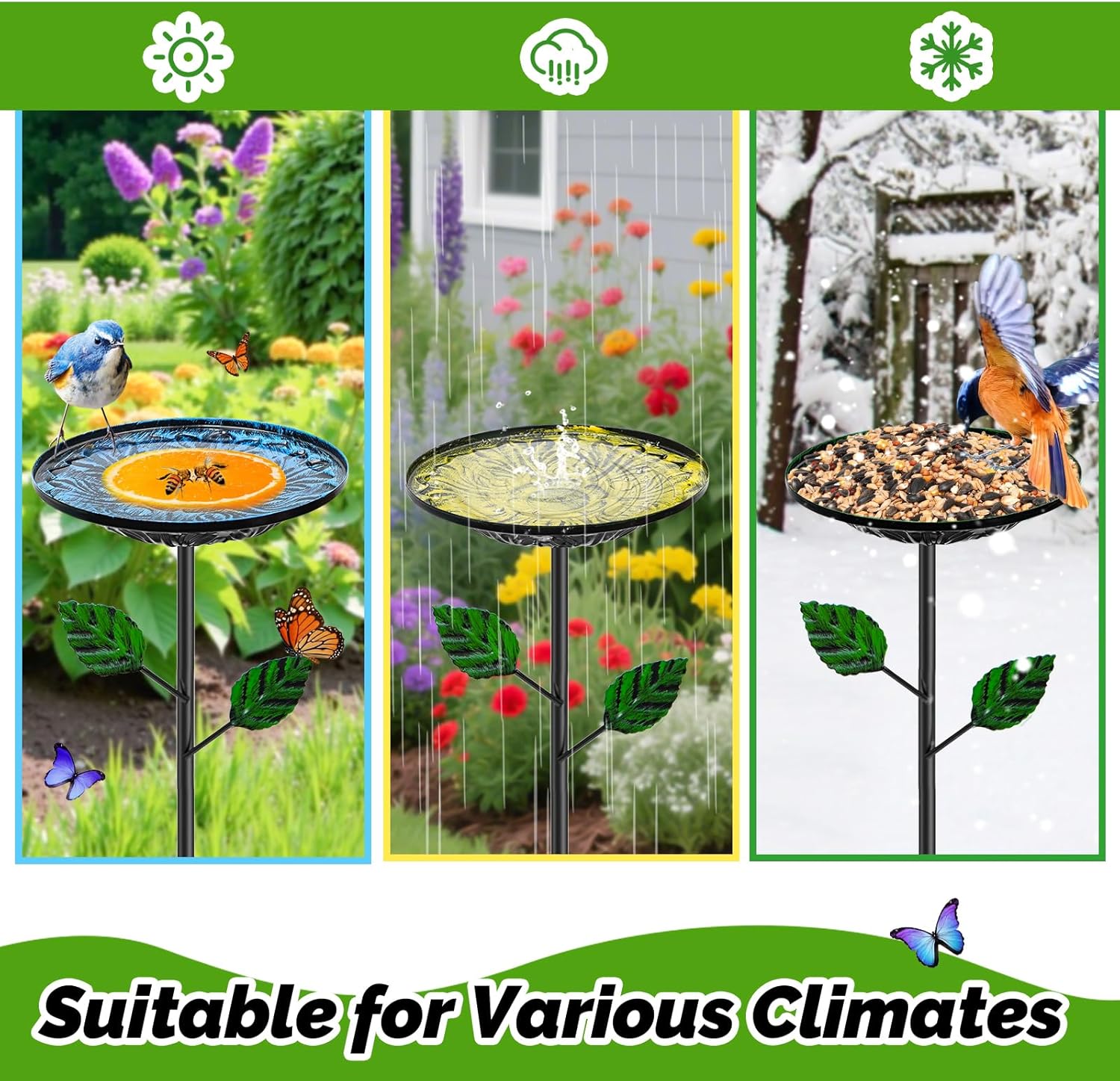 4 Pack Metal Bird Bath for Outside, Small Hummingbird Bath Bowl with Metal Stakes, Detachable Birdfeeder Birdbath Garden Decor for Outdoor Yard Lawn