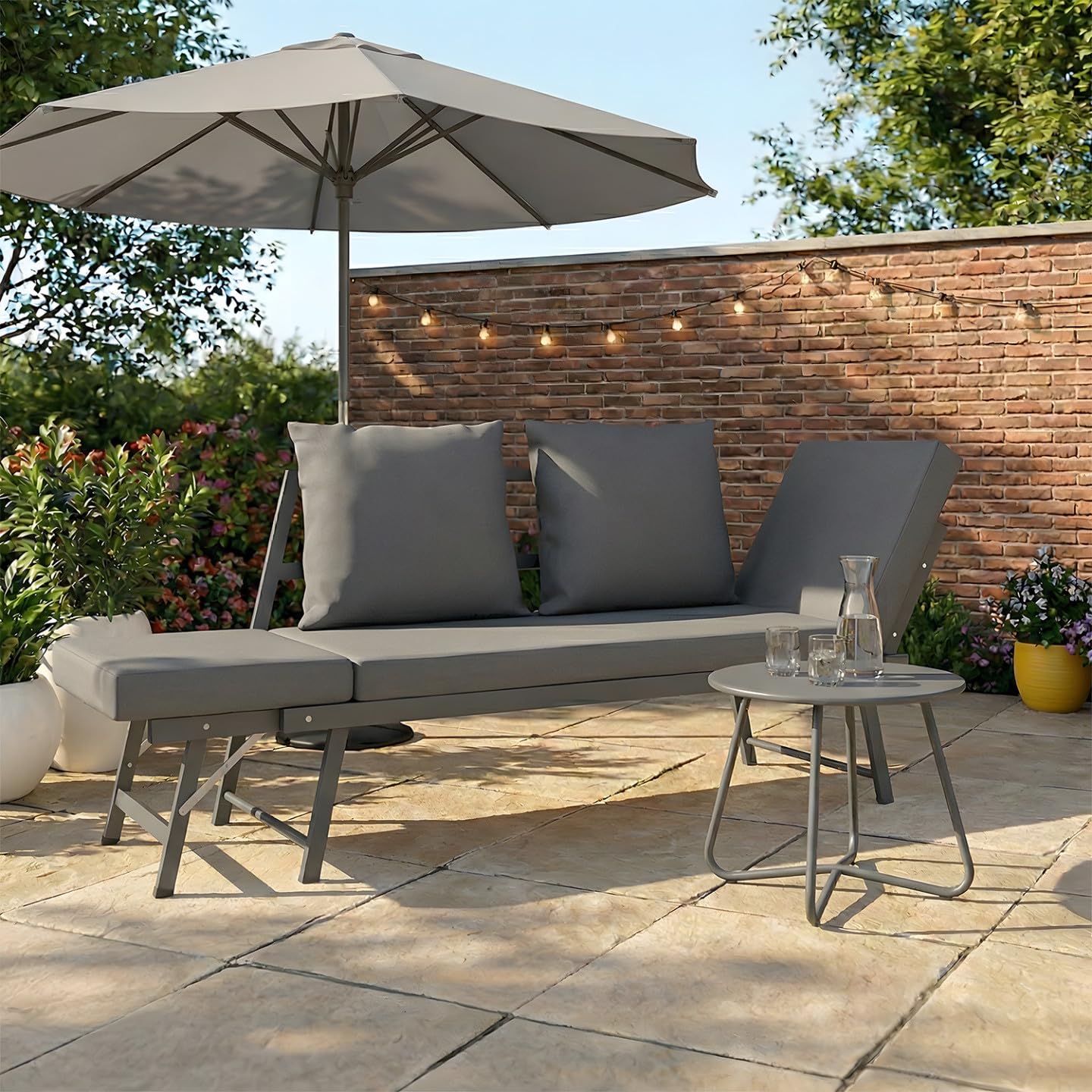 IDMarket - Canapé de Jardin Convertible NOLA Gris Anthracite