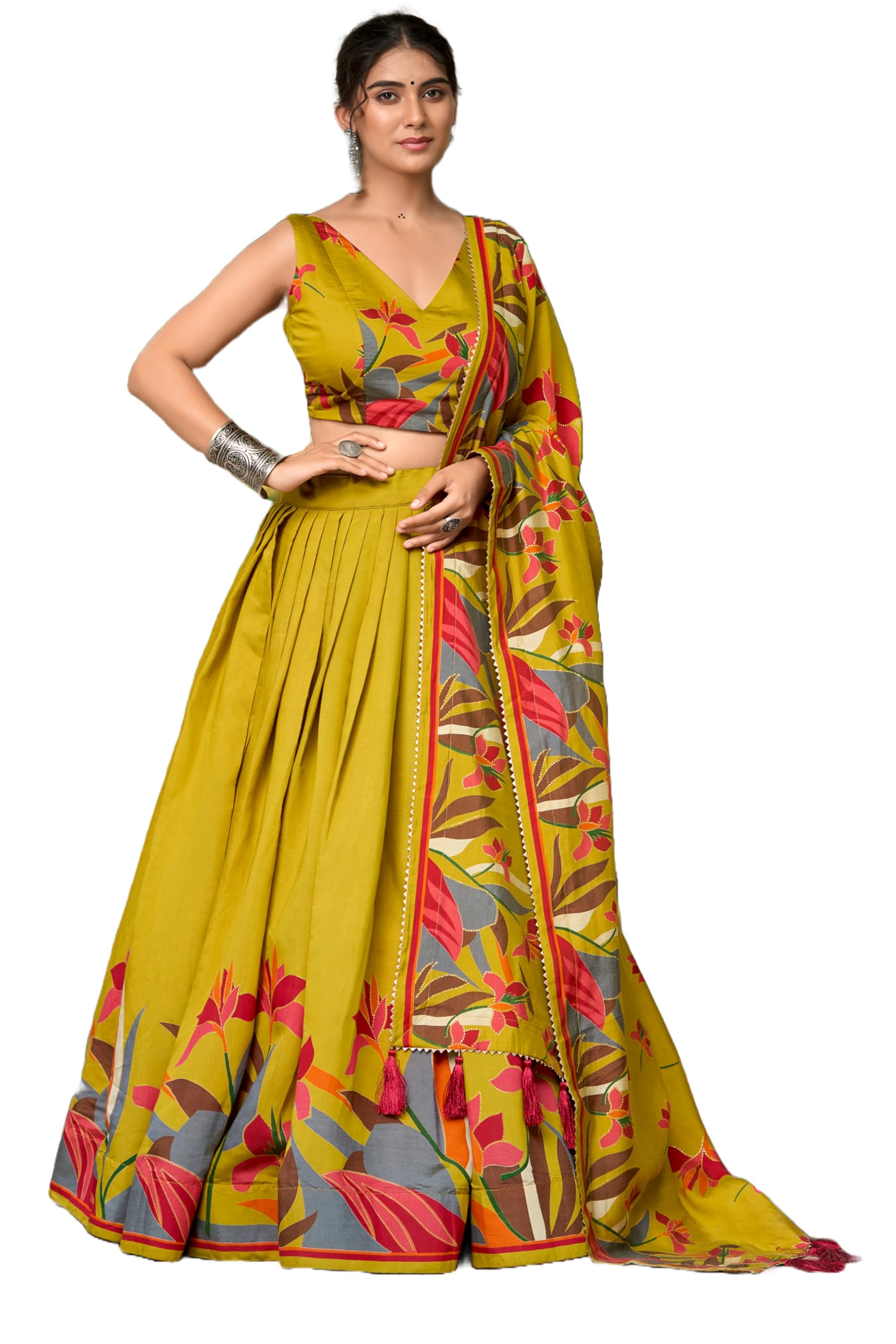 Woman s Floral Lehenga Choli with Foil Print & Gotta Patti Dupatta-picture-25