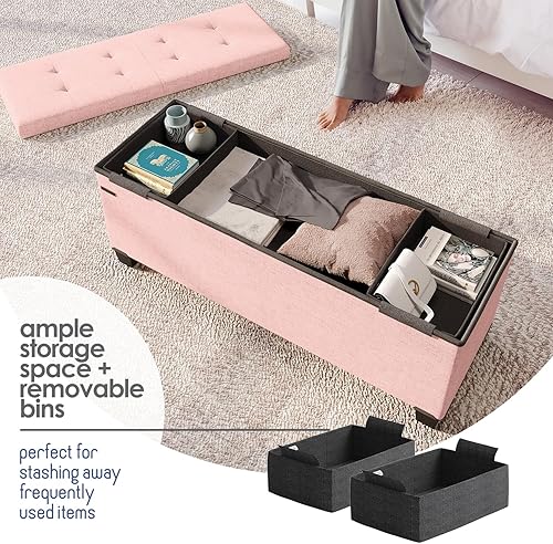 Miniatura 444 de Otomana plegable para dormitorio o sala de estar, con contenedores de almacenamiento, reposapiés para el extremo de la cama, soporta hasta 660 lb,