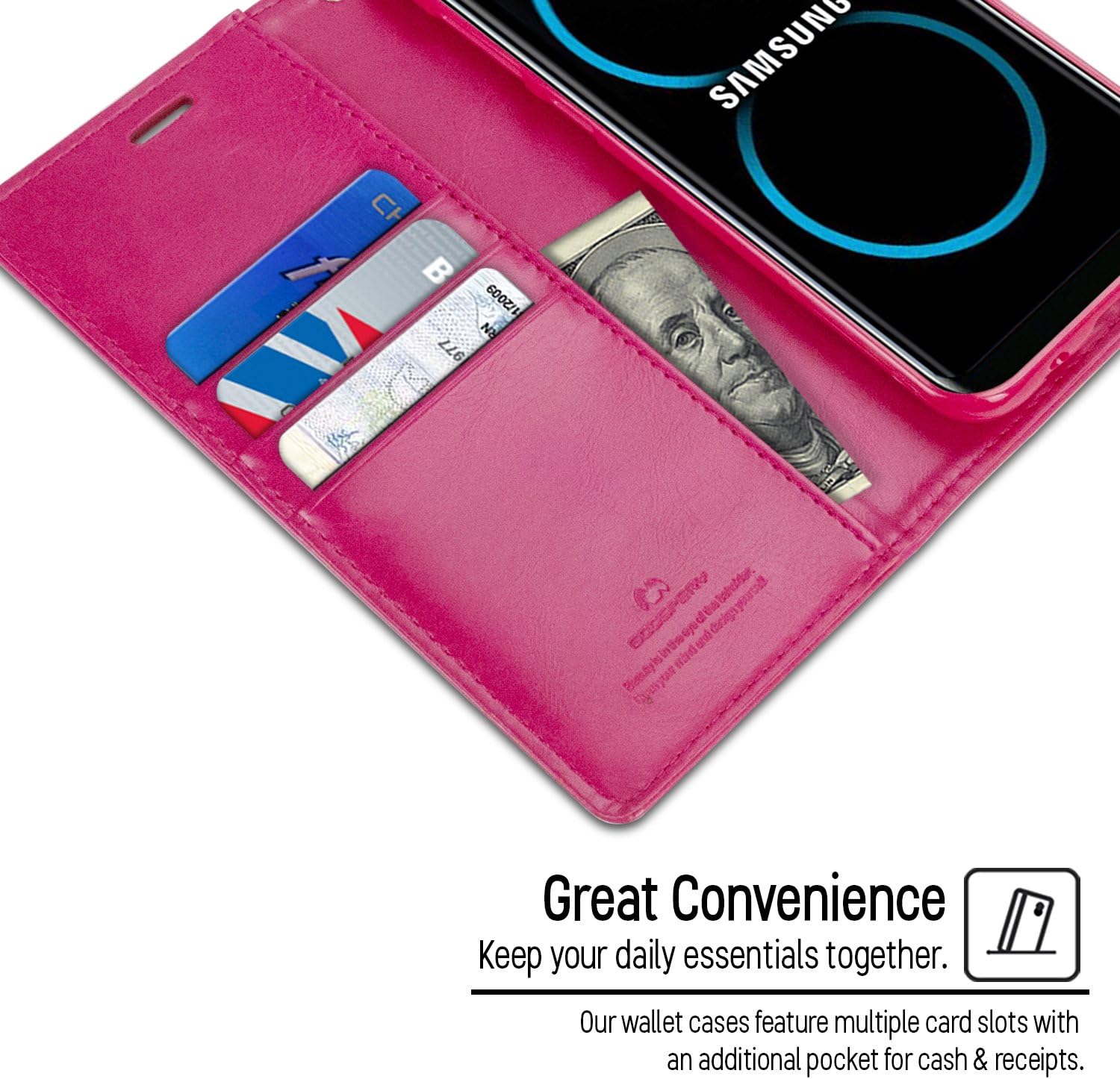 GOOSPERY Blue Moon Wallet for Samsung Galaxy S8 Plus Case (2017) Leather Stand Flip Cover (Hot Pink)
