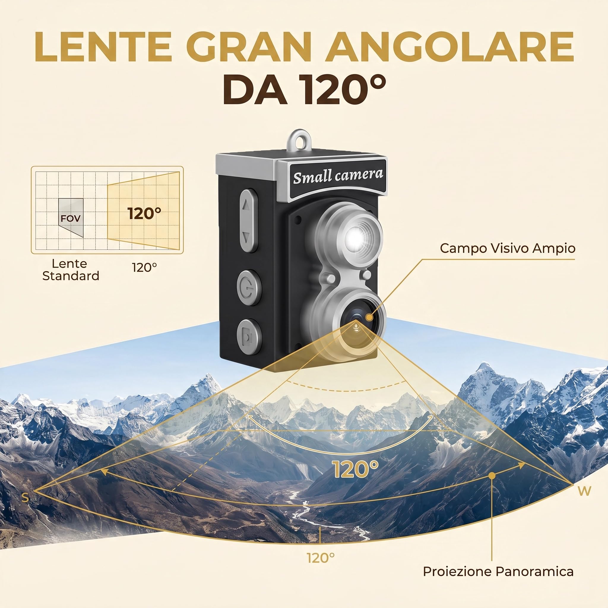 Mini Camera Digitale Retrò, Foto 8MP e Video Full HD 1080P, Grandangolo 120°, Filtri Creativi, Supporto Scheda MicroSD fino a 128GB, Design Tascabile Vintage
