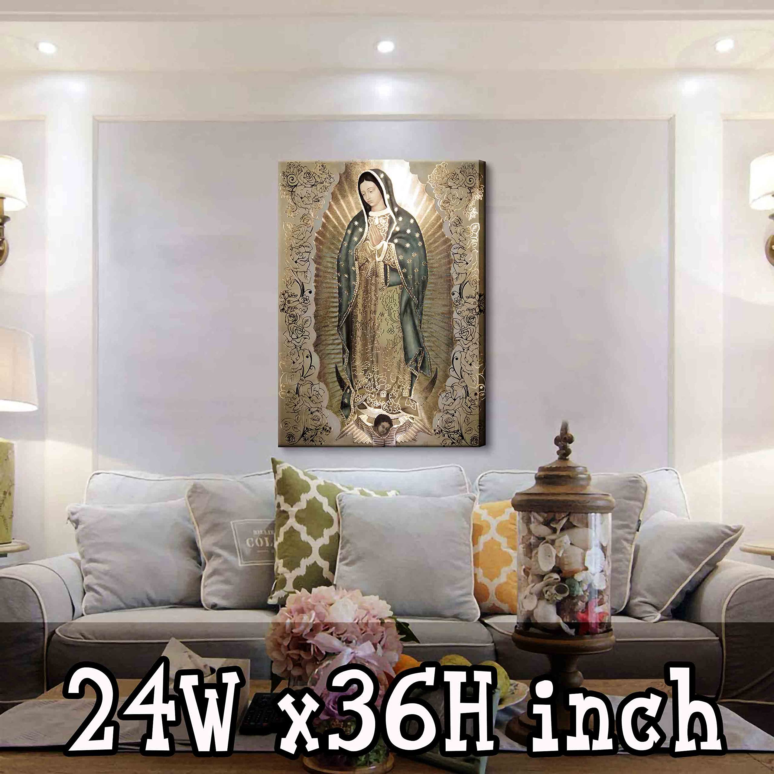 Large Framed Our Lady of Guadalupe Portrait Canvas Wall Art Decor