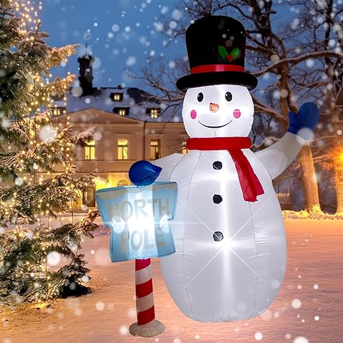 Miniatura 2 de Muñeco de nieve inflable de Navidad de 2.4 m con letrero del Polo Norte, luces LED, decoración gigante de muñecos de nieve blancos de Navidad y