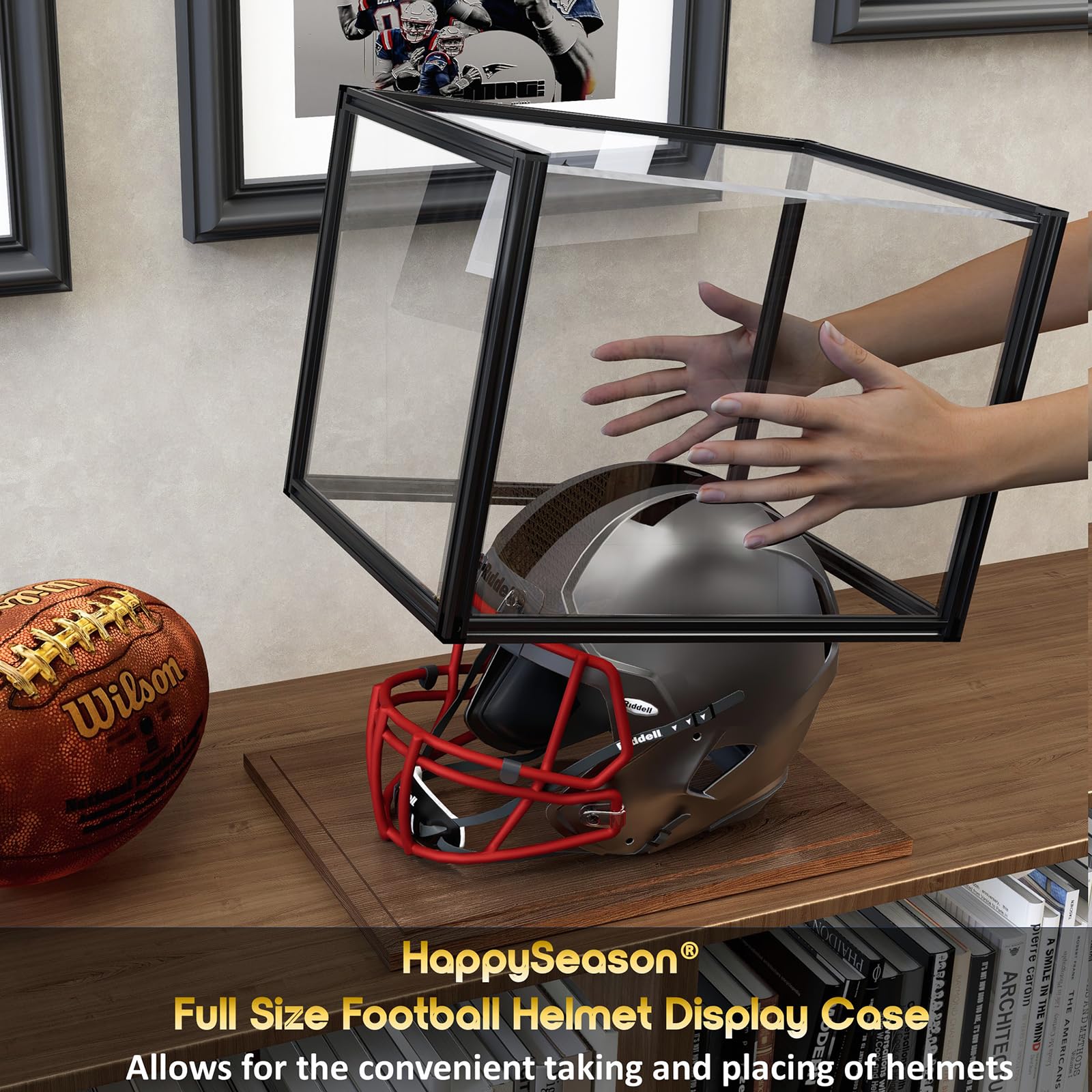 Amazon.com: Happyseason Football Helmet Display Case with Aluminum Frame, Thick Acrylic Panel, Solid Wood Base, Ideal Box for Full Size Football Helmet, Hockey Helmet and Sports Collectible Memorabilia : Sports & Outdoors