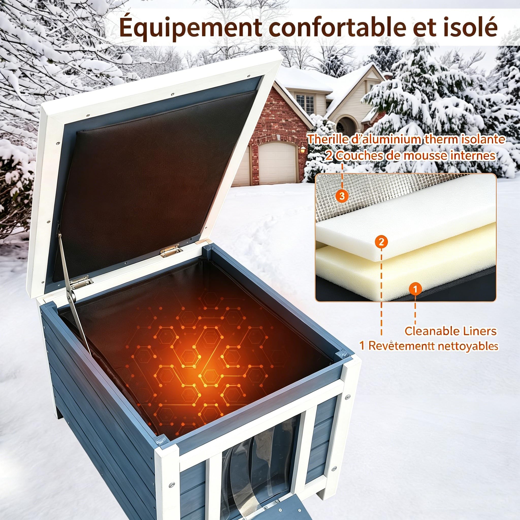 Feral Kitty Shelter Niche pour chat d'extérieur avec doublure isolée pour l'hiver, imperméable, clapier pour lapin, chat