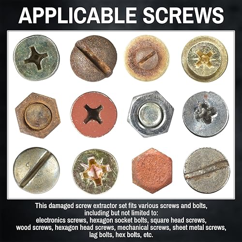 Miniatura 7 de DTRUCTIEW Juego de 22 extractores de tornillos dañados de titanio, HSS 4341, kit de extractor de tornillos pelados, extractor de tornillo pelado
