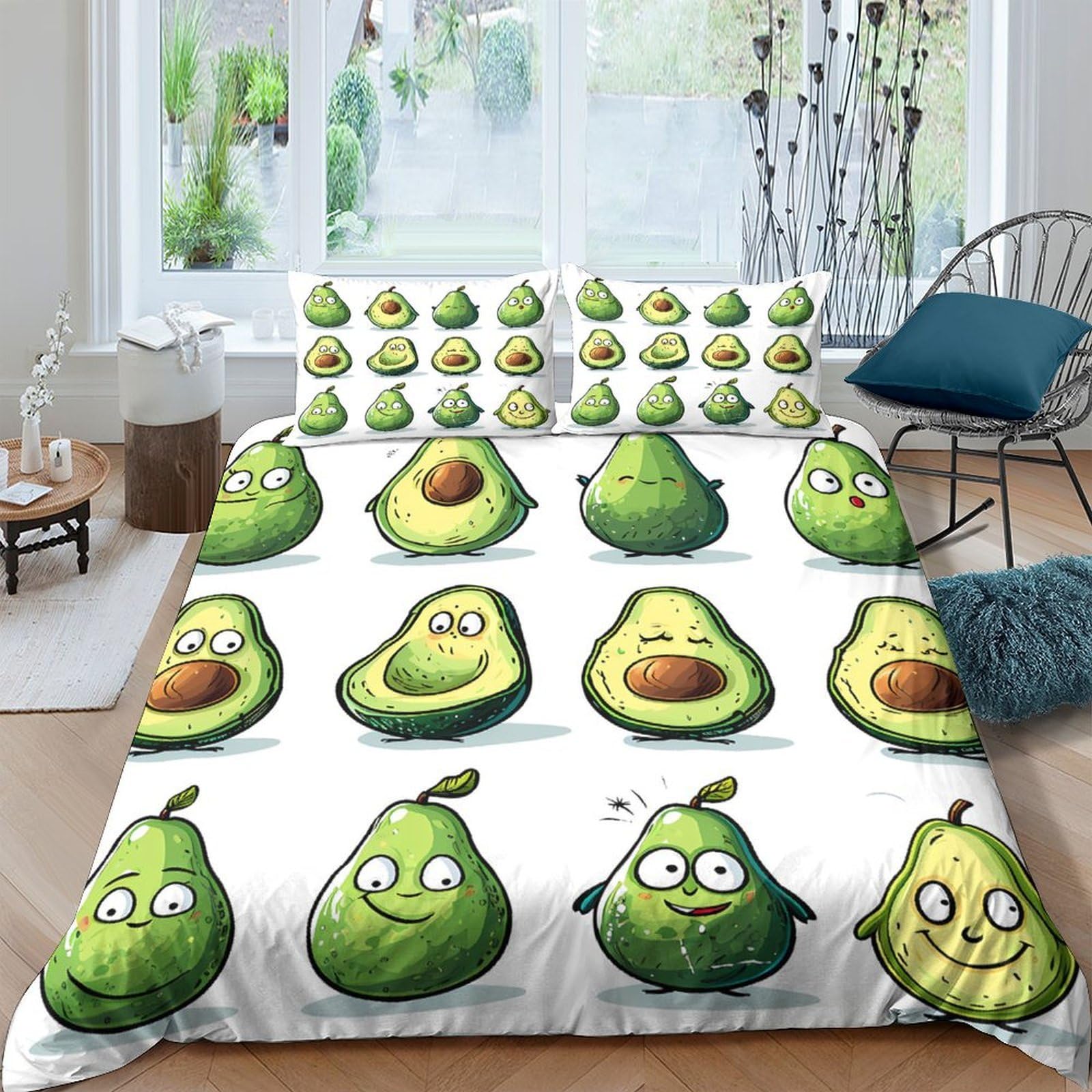 Ctjqhvkz Style-9 3D Printed Cartoon Avocado Fitted Sheet Microfiber Soft Green Fruit Bed Cover For Bedroom Guest Room Easy Care Single（135X200cm）