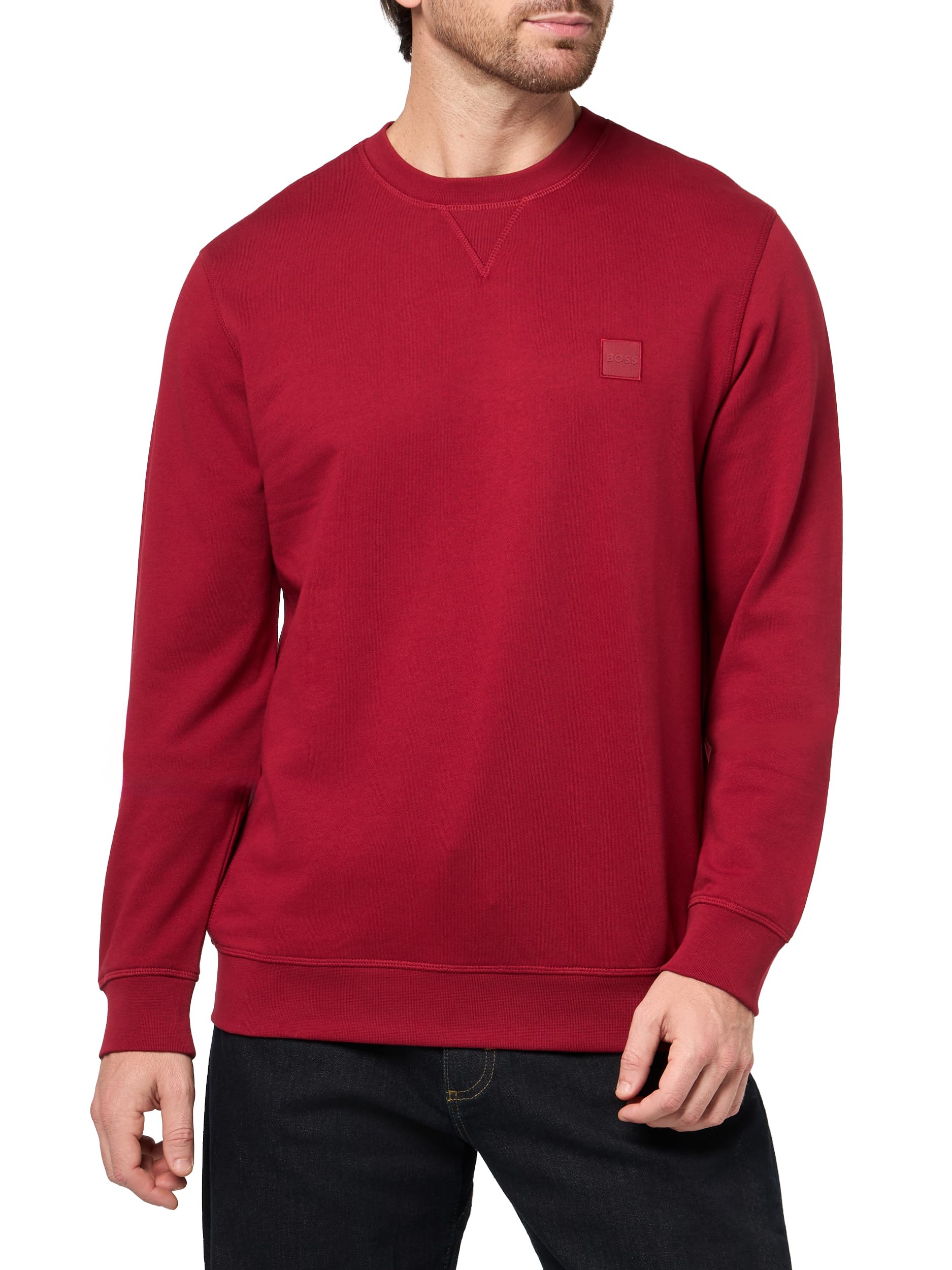BOSS Men's Patch Logo French Terry Pullover Cotton Sweatshirt Large Merry Red