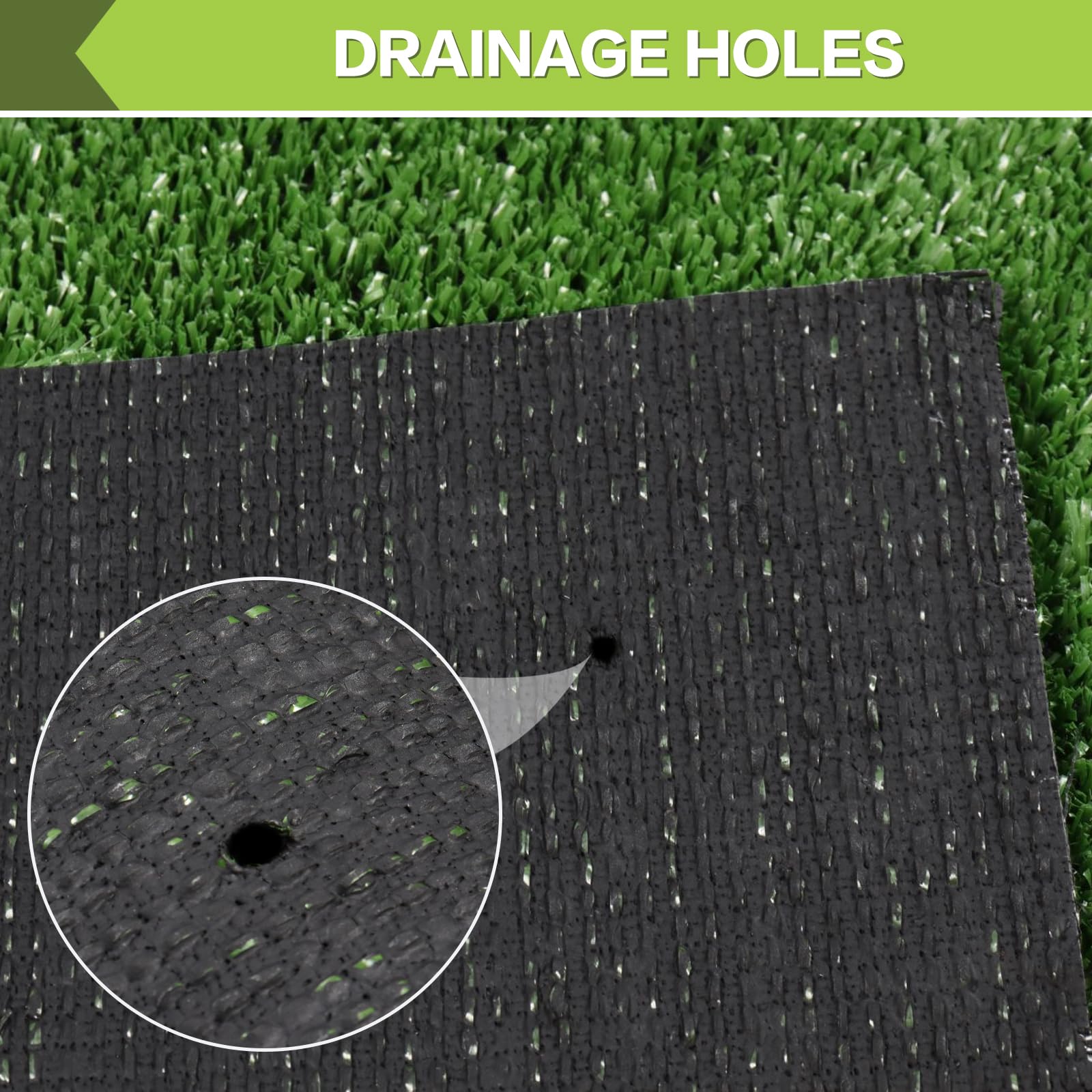 ZGR Paillasson en gazon synthétique avec trous de drainage, poils de 1 cm, tapis en gazon synthétique pour entrée, jardin, jardin, terrasse, balcon