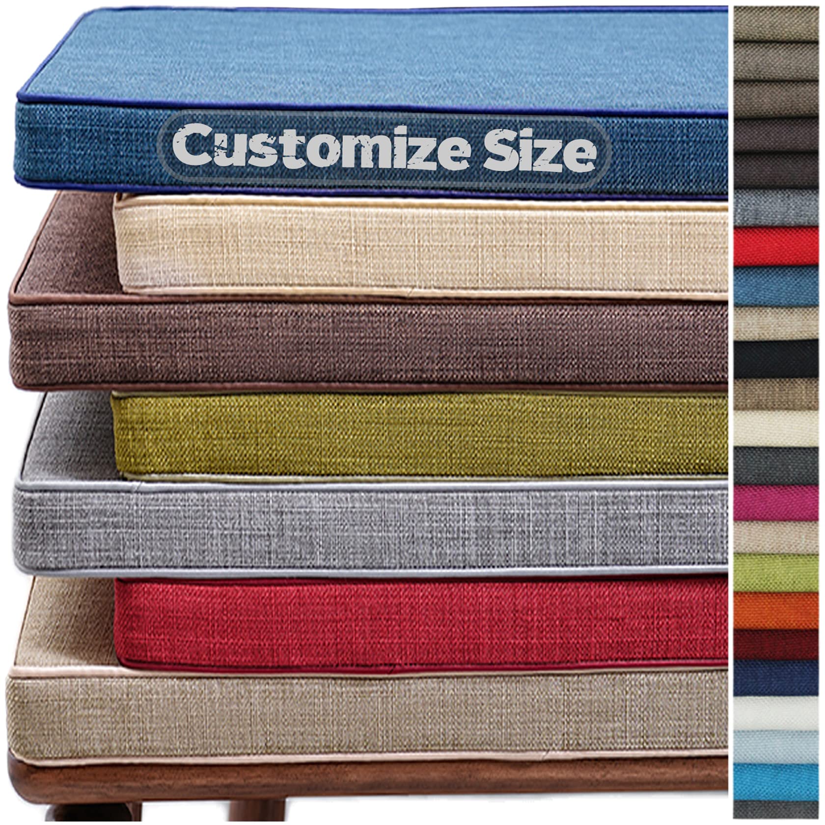 Meolor Custom Size Bench Cushion, Bay Window Seat Cushion, seat Cushion for Indoor Outdoor Patio Furniture Use, Double Piping Design, Removable Washable, Custom Sizes