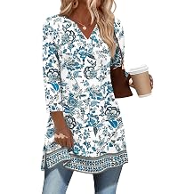 3/4 Length Sleeve Womens Tops Dressy Casual Plus Size V Neck Tunics to Wear with Leggings Side Slit Shirt