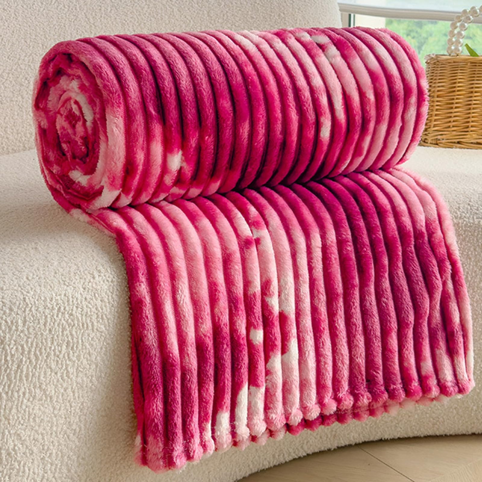 Couverture en flanelle de qualité supérieure motif tie-dye rose élégant