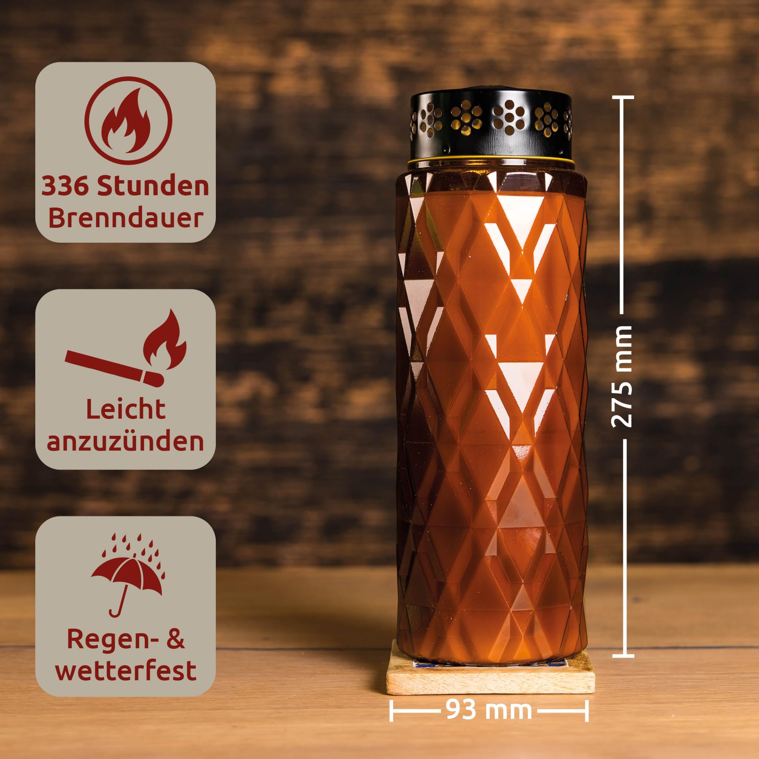 4er Set Grabkerzen Stella 14 Tage | 336 Stunden Brenndauer | Designkerze | Wetterfestes Grablicht mit Deckel | Trauerkerzen für Grab, Friedhof, Grabdekoration & Grabschmuck