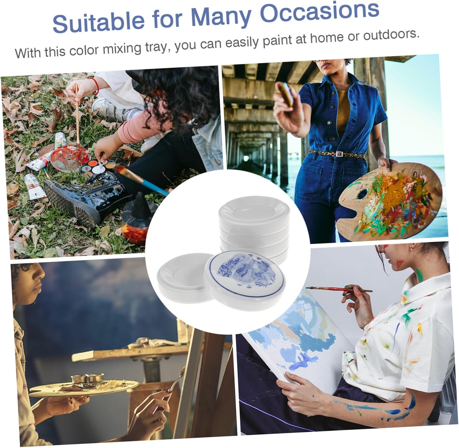 5-Layer Ceramic Paint Mixing Tray Set Lid Versatile Palette for Artists for Watercolor and Ink Mixing for Studio and Classroom Use