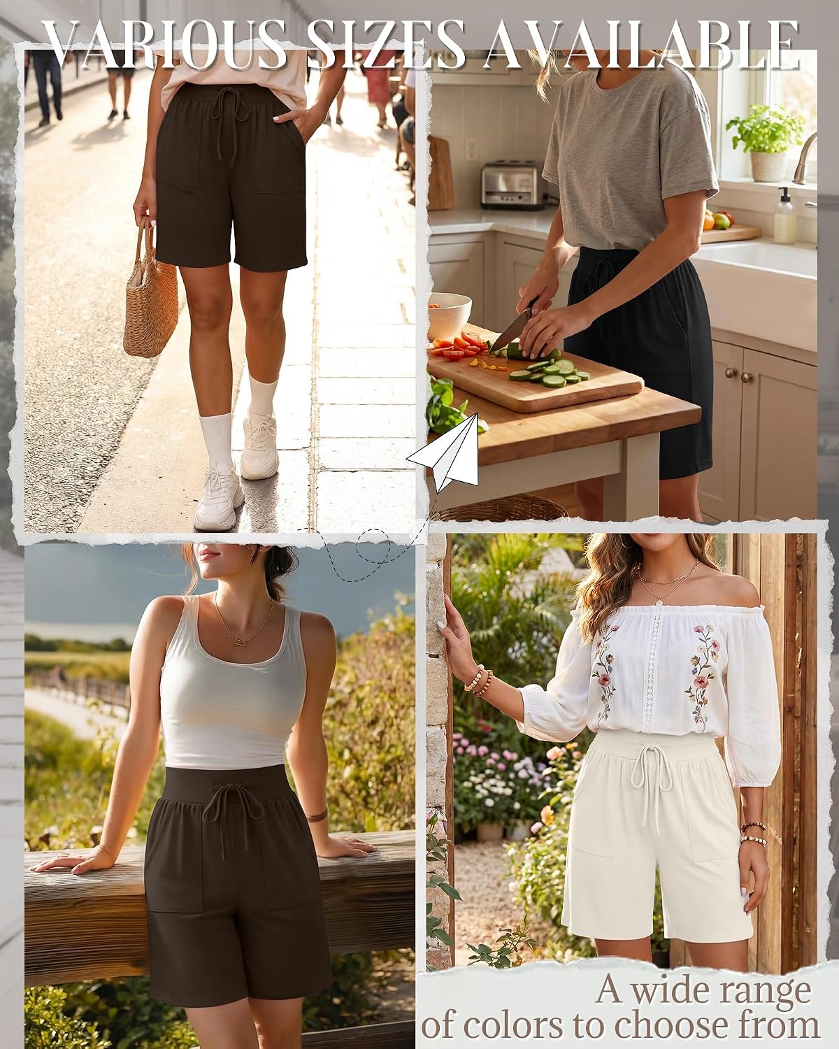 Locoowai 3 Pack Women's Bermuda Shorts Knee Length High Waist Drawstring Long Shorts Lightweight Casual Bottoms with Pockets