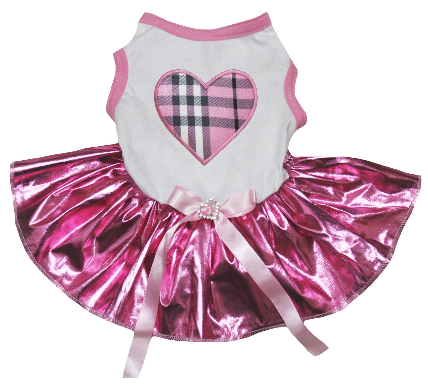 Robe pour chien rose à motif plaid cœur blanc avec tutu brillant