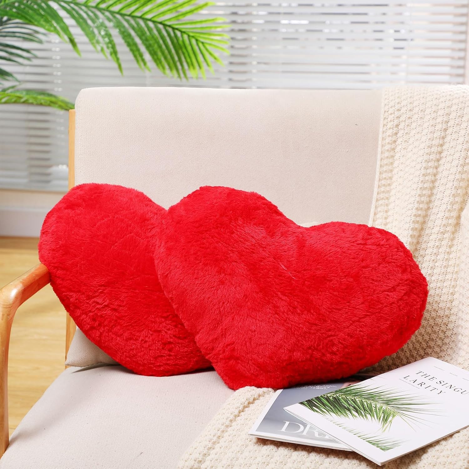 Plush Heart-Shaped Decorative Cushions, Soft Red Valentine Pillows, Set of 3 (2, Red, 12x10)-image-12