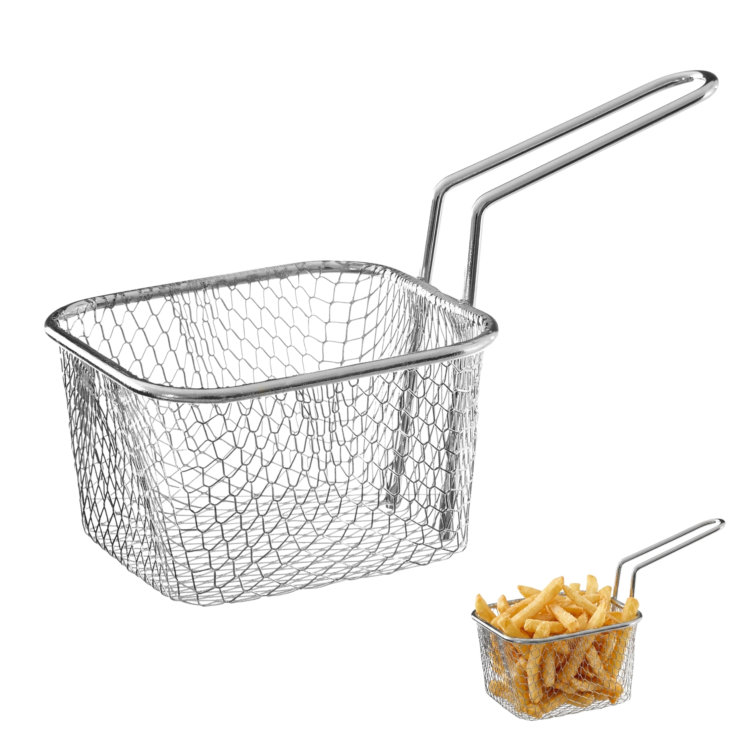 Premier Housewares Functional Design French Fries Serving Basket | Black Stainless Steel Chips Holder For Stylish Table Serving | Durable Fry Basket With Handle | Ideal For Home