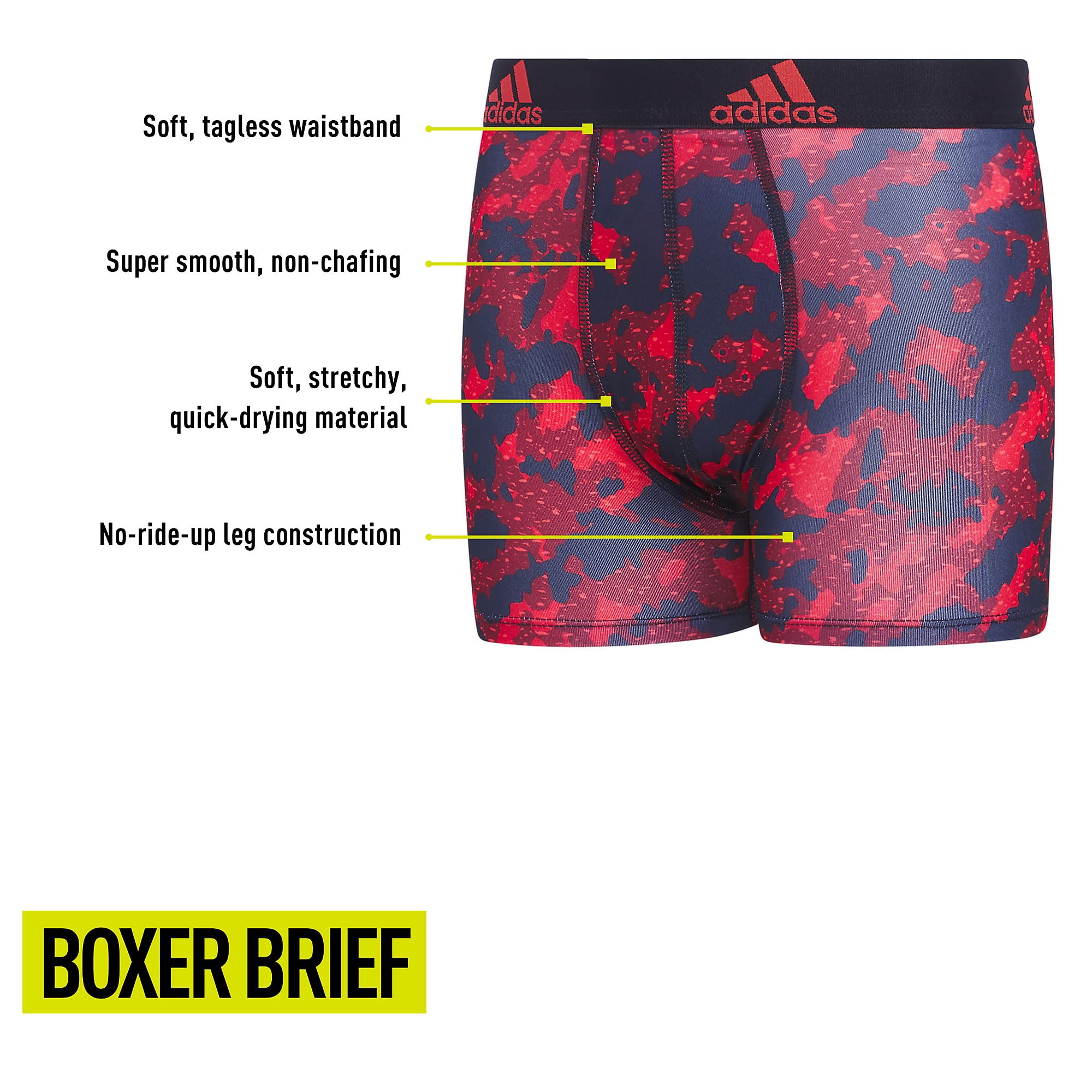 adidas Kids-Boy's Performance Boxer Briefs Underwear (4-Pack), Galaxy Camo Legend Ink-Better Scarlet/Legend Ink Blue/Better Scarlet, Small
