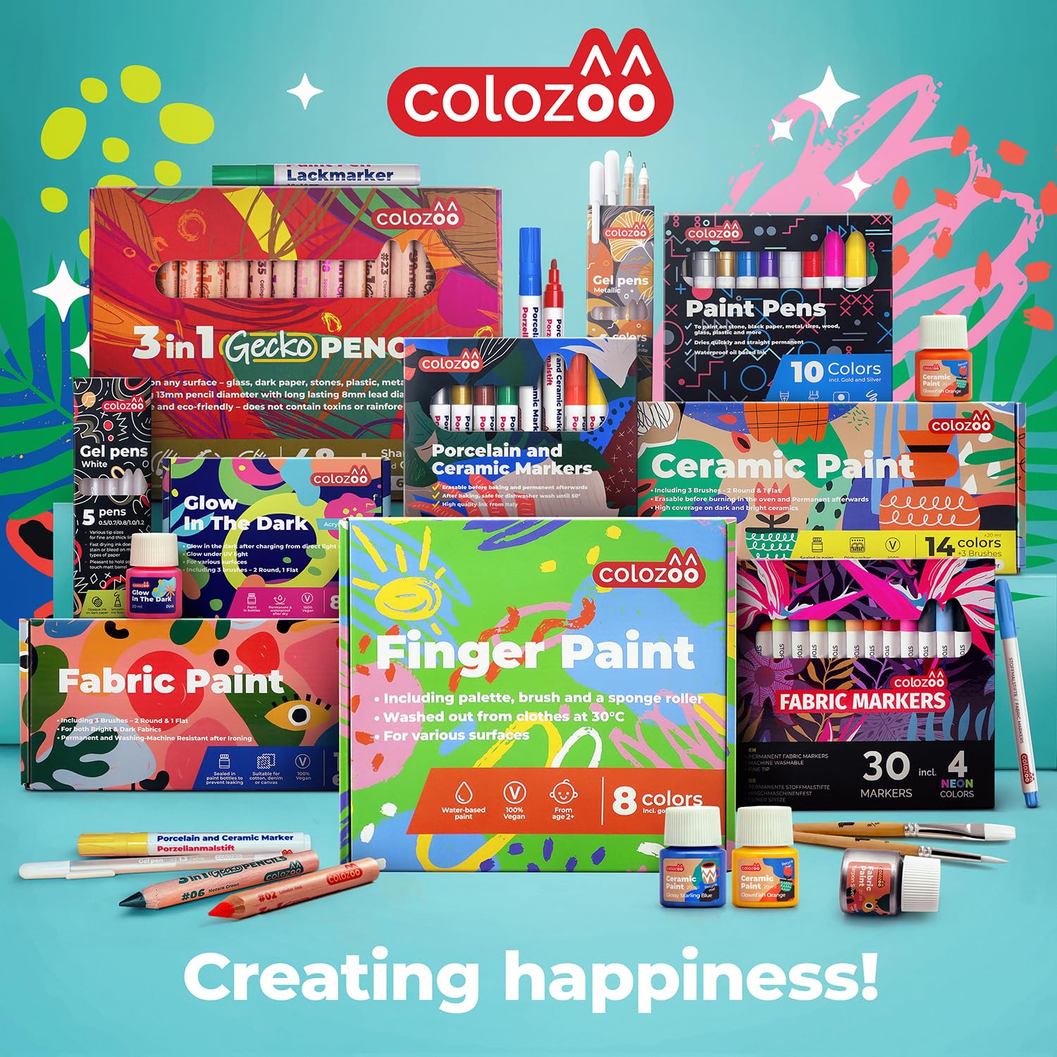 colozoo Colori a Dita per Bambini Atossici Inc. accessori | Tempere Lavabili per Bambini 8x100ml Colori Inc. Oro e argento | Senza Parabeni, Glutine e Lattosio, a Base D'acqua, Vegano