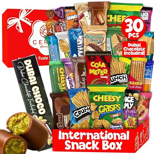 Exotic International Snack Box, 30-Piece Assortment of Snacks from Around the World |Office Snacking, Mystery Foreign Candy & Treats, Snacks Variety Pack for Adults, Kids, College and Students (Maxi) - Maxi