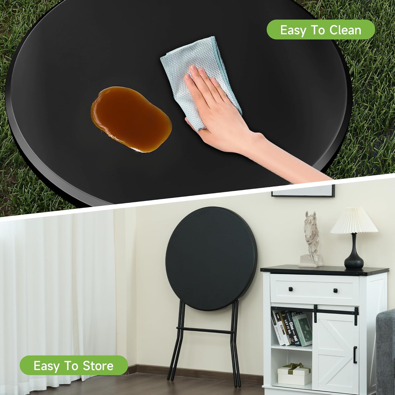 Real Relax 32 in Plastic Folding Round Table Bar Height, HDPE Matrial and 350LB Weight Capacity,High Top Table for Outdoor Party, Cafes,Backyard,Dining Room,Wedding Event,1 Pack, Black