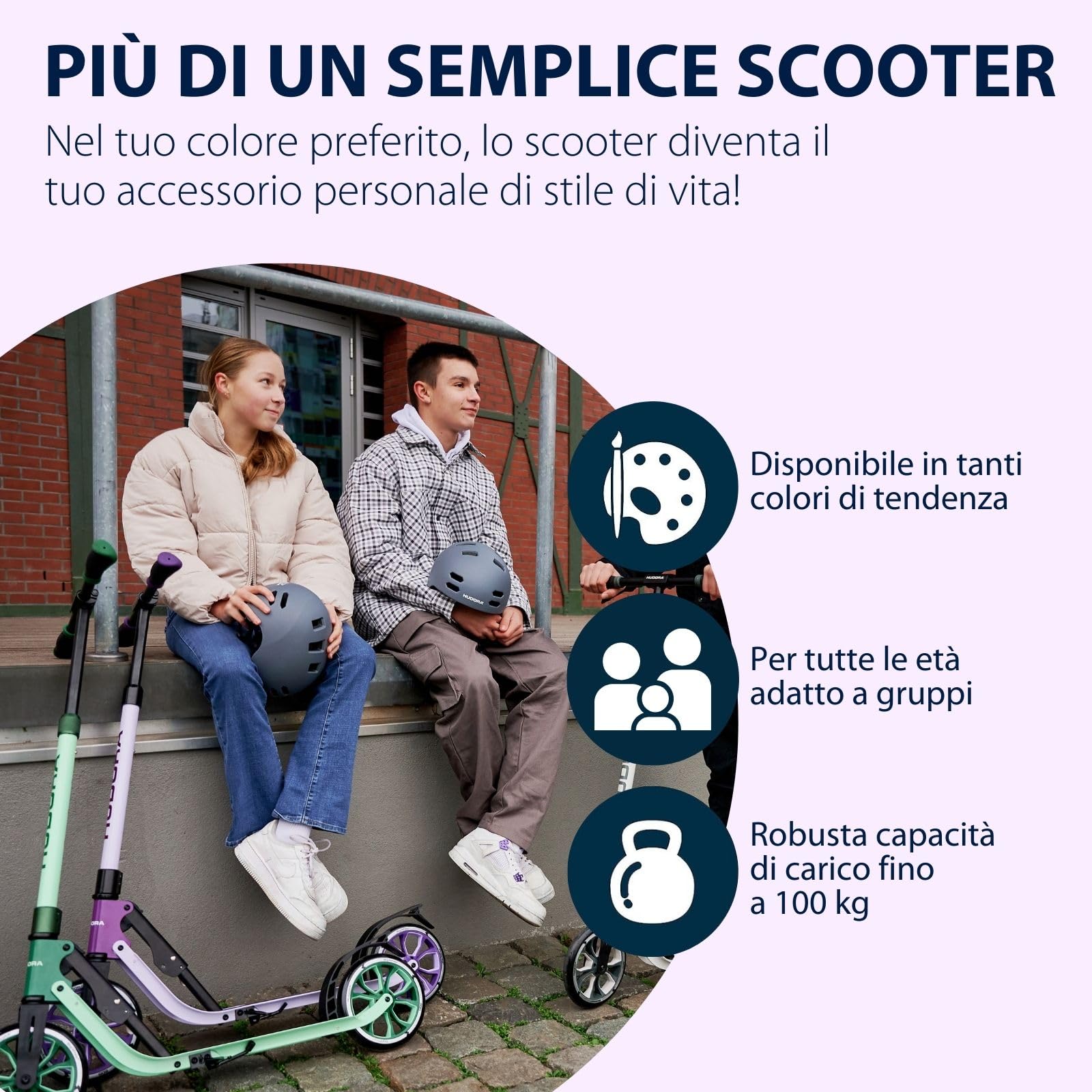HUDORA Monopattino BigWheel® 205 Advanced - Monopattino comodo in alluminio sicuro per peso fino a 100kg - Altezza regolabile e struttura pieghevole - Monopattino bambini/ragazzi e adulti