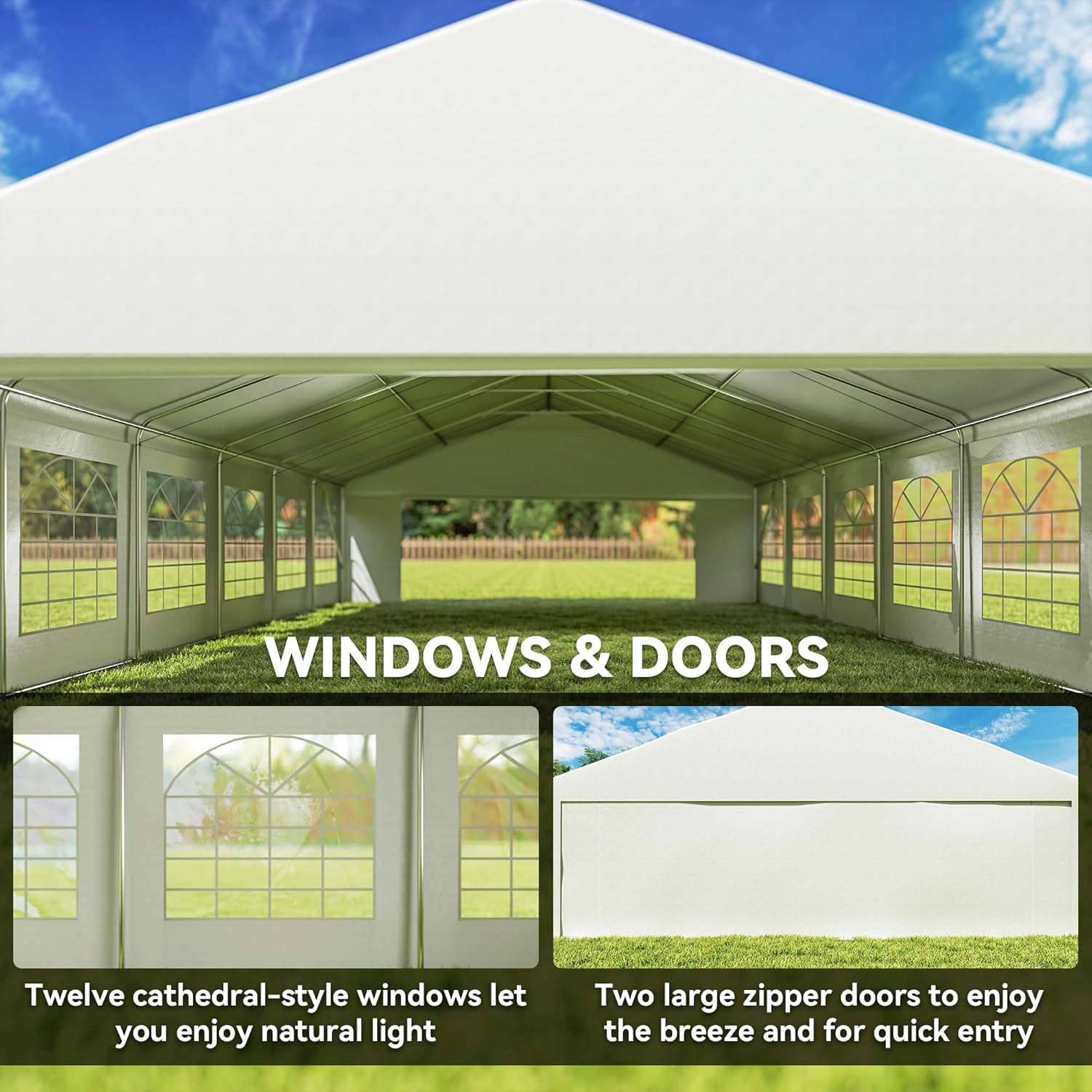 Outsunny 23 x 39 ft Heavy Duty Party Tent Outdoor Gazebo Wedding Tent Event Shelter Carport BBQ with Removable Sidewalls & Windows, Outside Waterproof Canopy for Parties, White