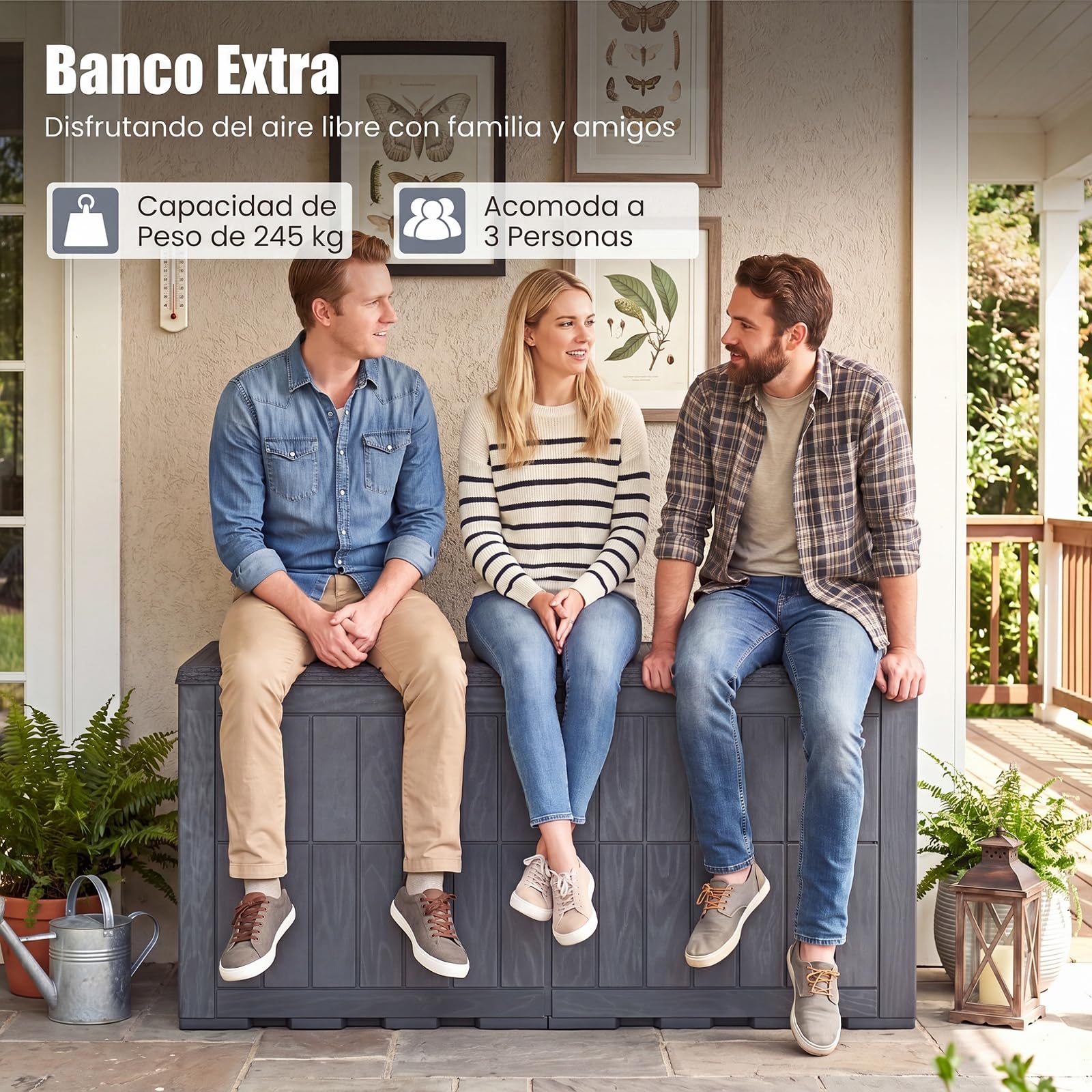 COSTWAY Arcón Exterior Capacidad 380/455/680 L, Baúl Almacenaje con Tapa, Asas Laterales y Diseño Bloqueable, Banco y Mueble de Jardín para Herramientas y Artículos (Gris,132x61x65 cm)