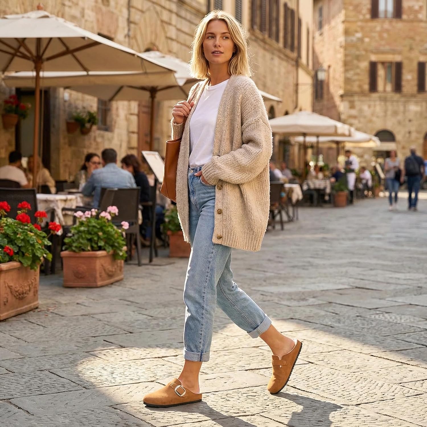 Women's Fuzzy Suede Clogs, Cozy Fur Lined Mules, Slip-On Winter Potato Shoes with Adjustable Buckle - Image 3