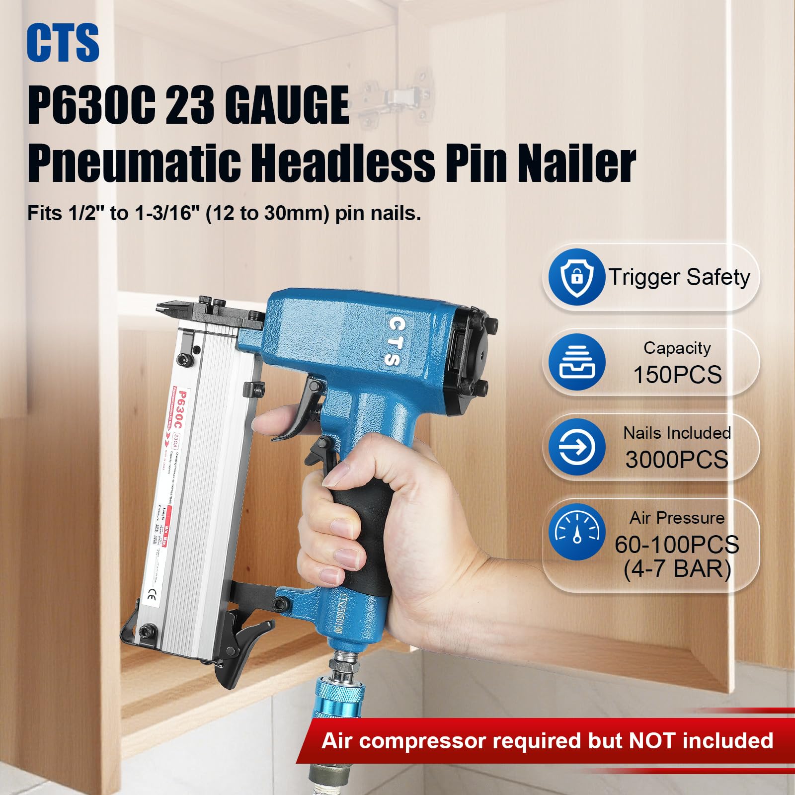 CTS P630C 23GA agrafeuse pneumatique sans tête pour meubles et bois