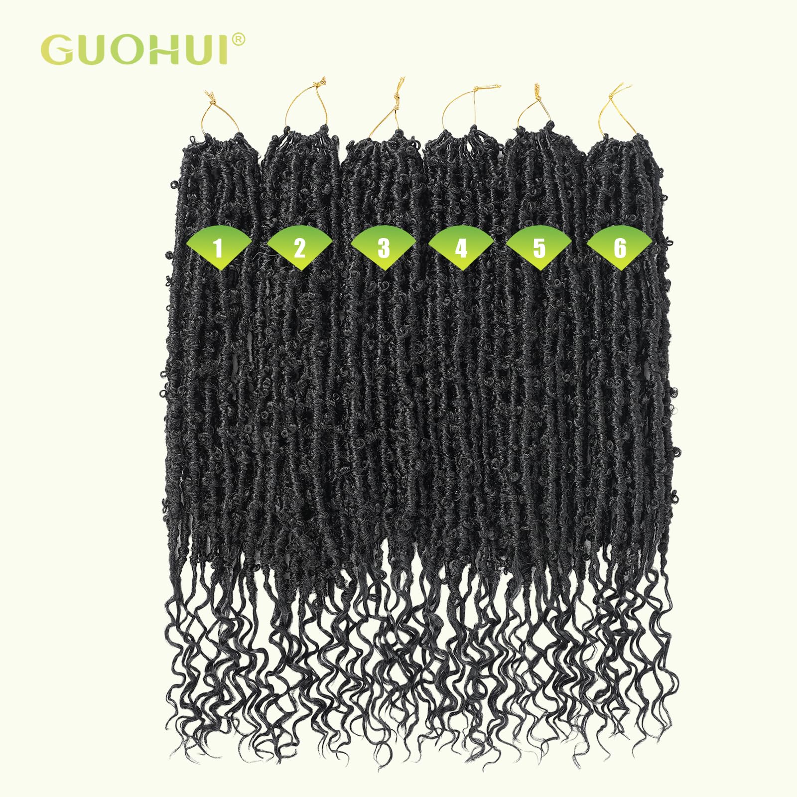 6 paquets, 6 paquets, 6 paquets d'extensions de cheveux papillon noir de jais 61 cm (6 paquets, 1#)