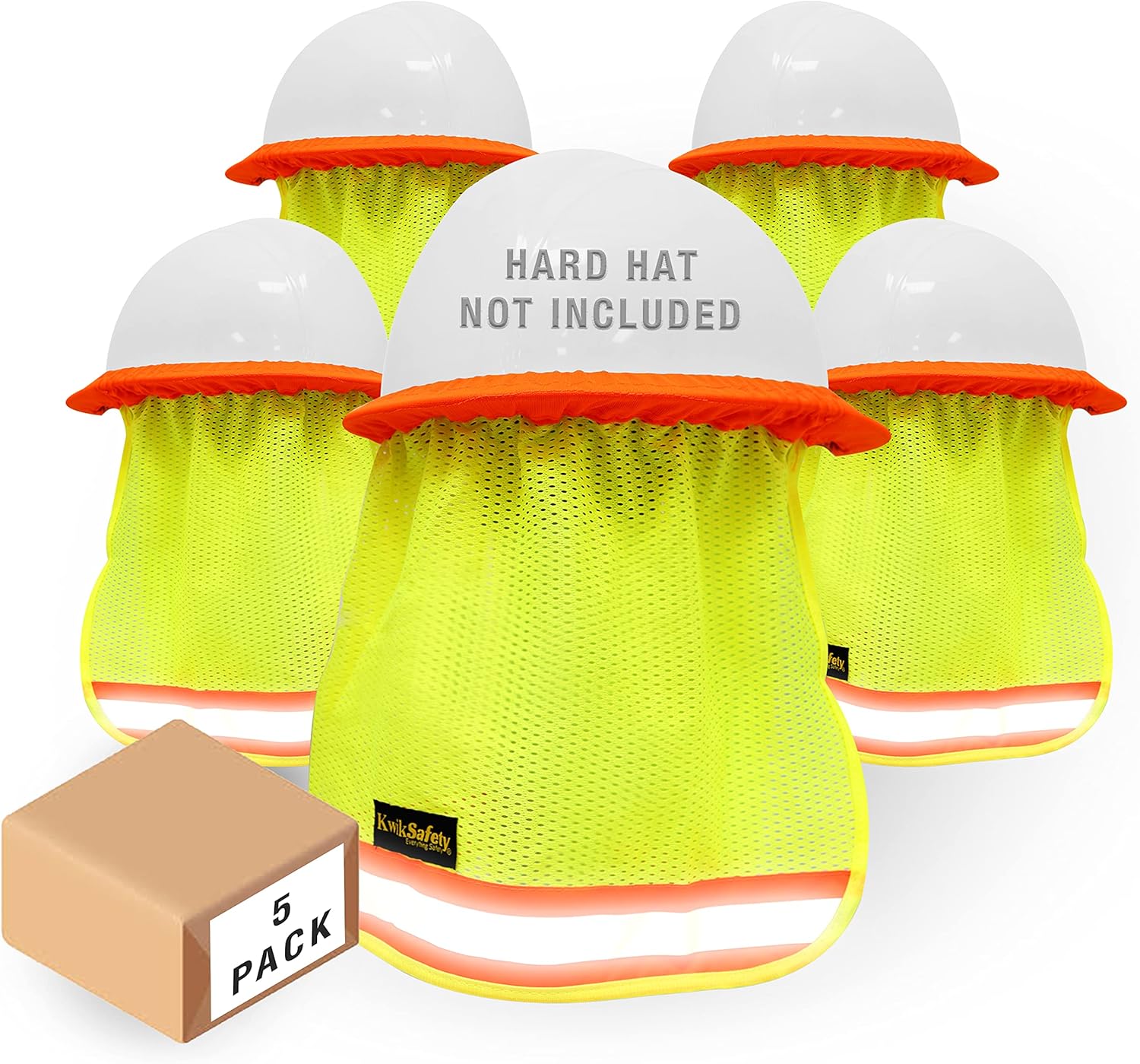 KwikSafety - Charlotte, NC - Vader 5 & 10 Pack Hard Hat Sun Shade High Vis Cooling Mesh Reflective Strip Elastic Regular Brim Neck Protection Helmet Sun Shield