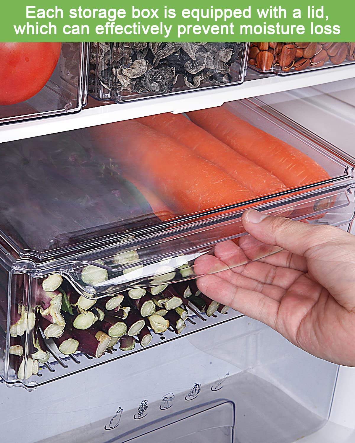 Organizador frigorifico Juego de 10,Recipiente para Guardar Alimentos Organizadores de Nevera Caja de Almacenaje Caja de plástico para 10 latas de Bebida, Organizador de Nevera, Transparente