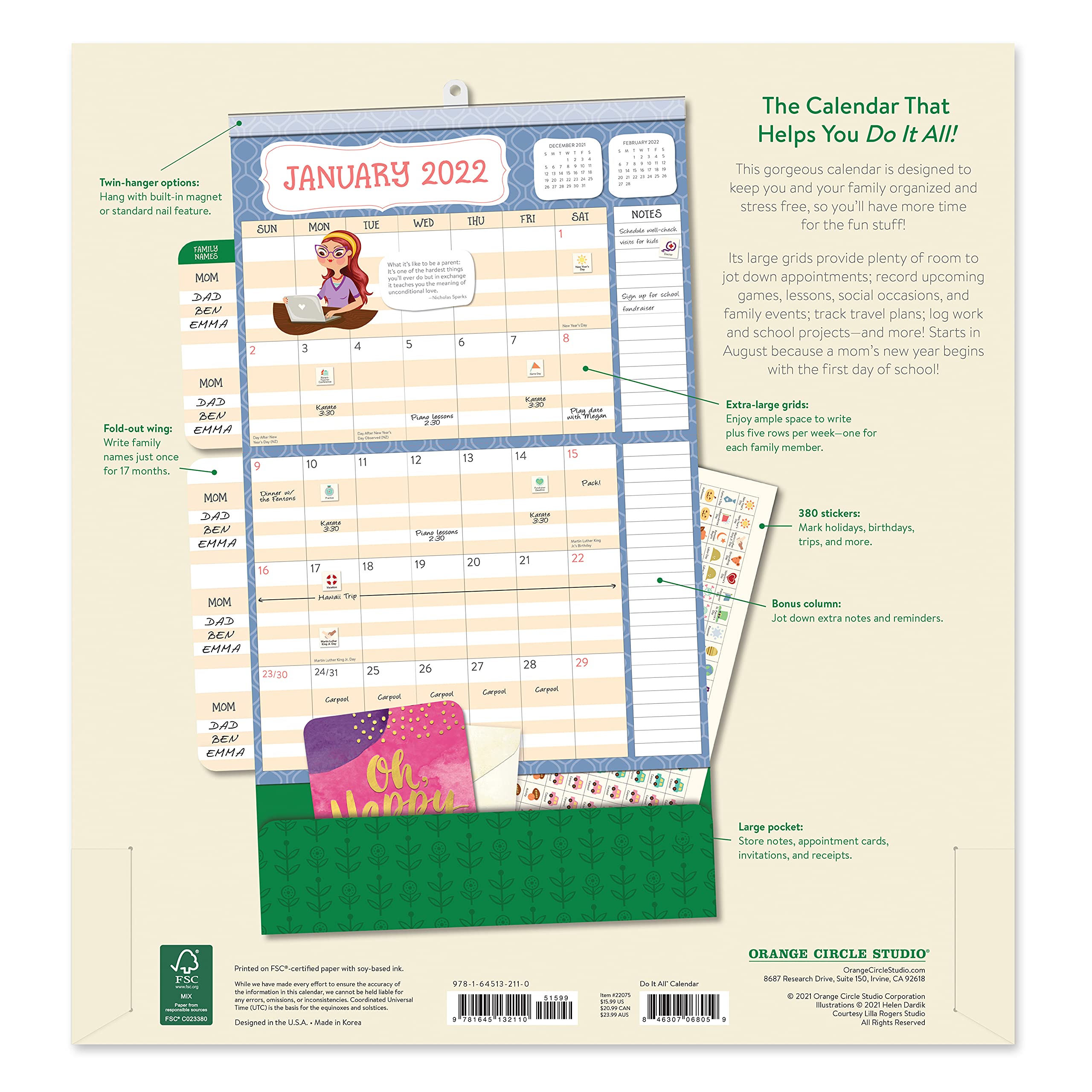 Family Calendar 2022, Do it All Calendar for Fridge, 2022