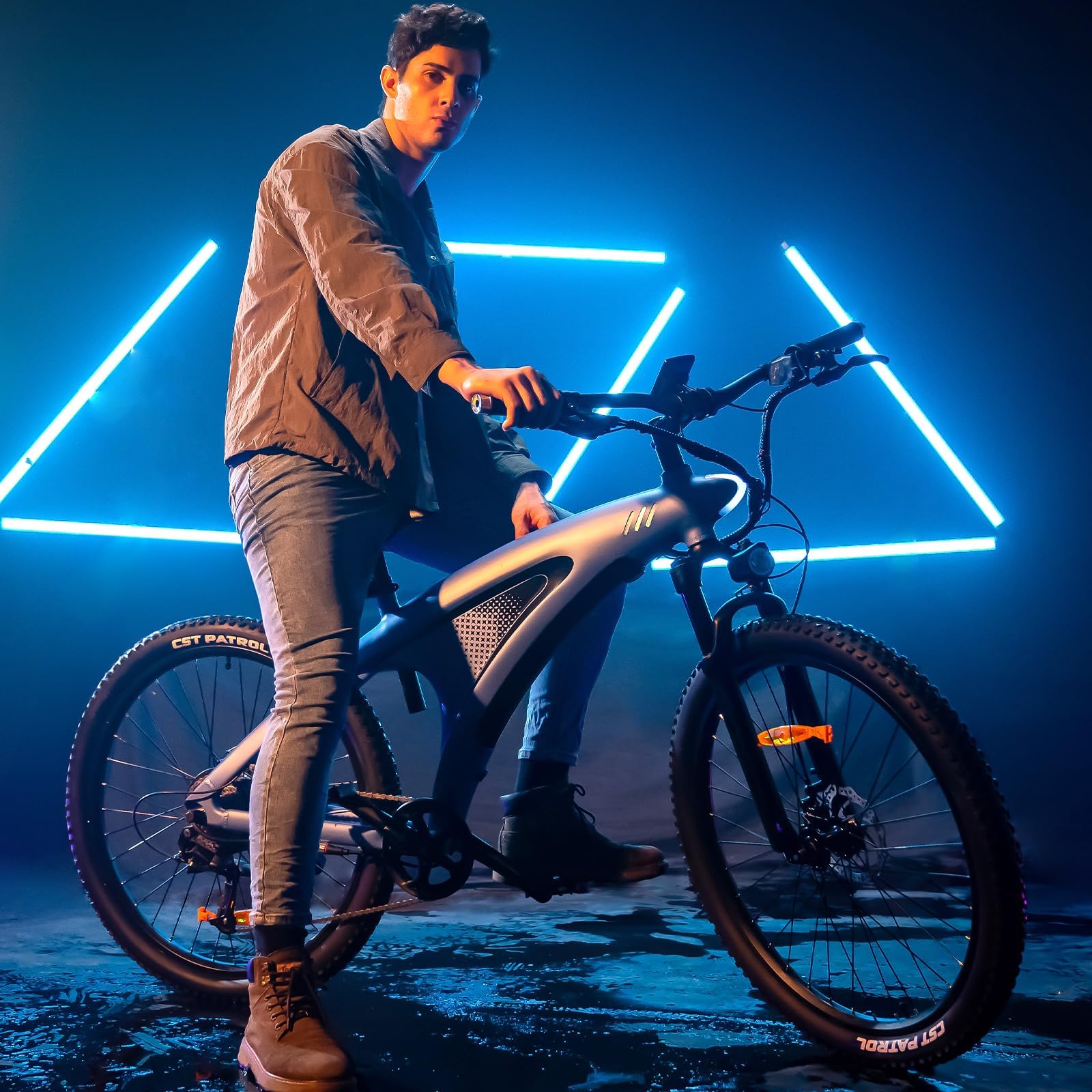 HX Q5 Shark Bicicleta Eléctrica Montaña para Adultos con Carga rápida 48V 15AH Batería Extraíble,27.5"x2.25" Tyre EBike con luz RGB,SHIMAN0 9 velocidades,Frenos de DIS hidráulicos y Alcance 70-80KM