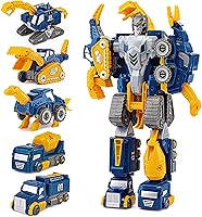 Vista 1 de Juego de transformación de coche de construcción para niños pequeños, 5 piezas de robot de rescate de dinosaurios con conectores magnéticos, montar
