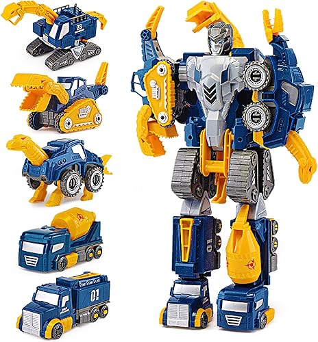 Juego de transformación de coche de construcción para niños pequeños, 5 piezas de robot de rescate de dinosaurios con conectores magnéticos,