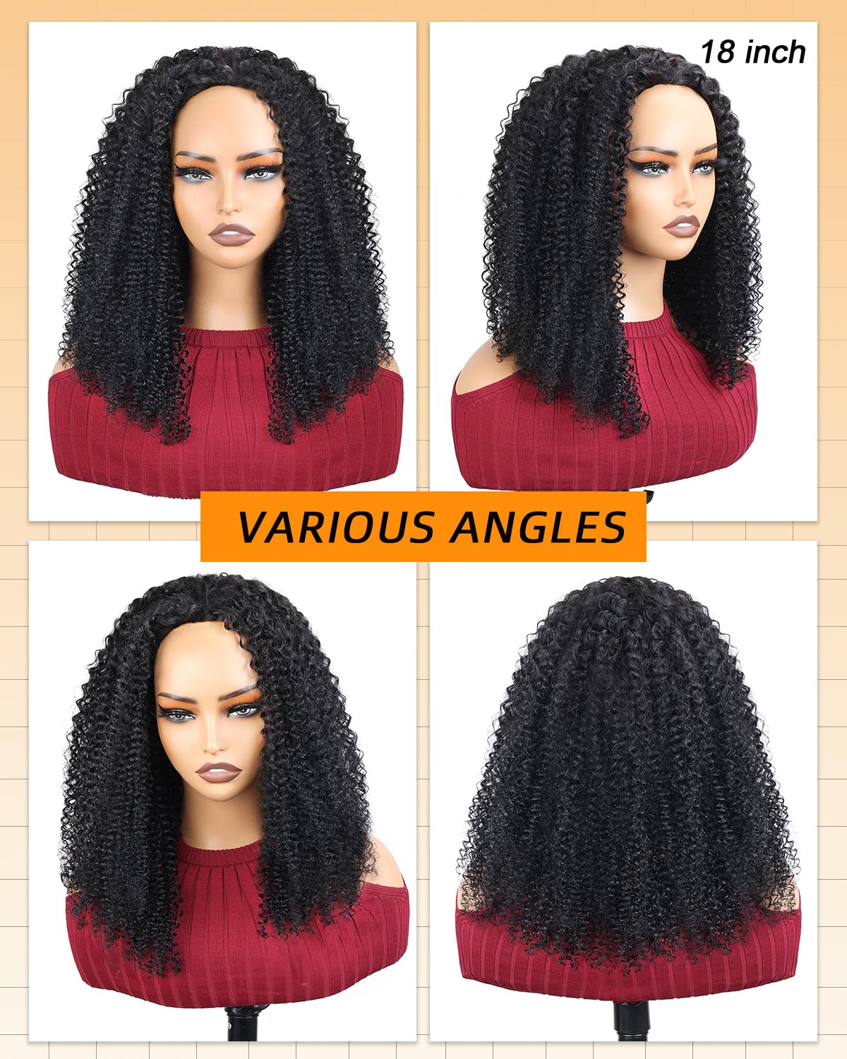 Amazon.com : ‌Kinky Curly Half Wig Human Hair With 