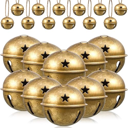 Zubebe Campanas de Navidad de 2.5 pulgadas, tamaño grande, recorte de estrella de Navidad, adorno colorido de trineo, campanas de metal para