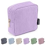 MAGEFY Small Makeup Bag Mini Cosmetics Bag Makeup Bag for Purse Corduroy Cute Cosmetic Pouch for Women with Slip-in Pockets (Purple)