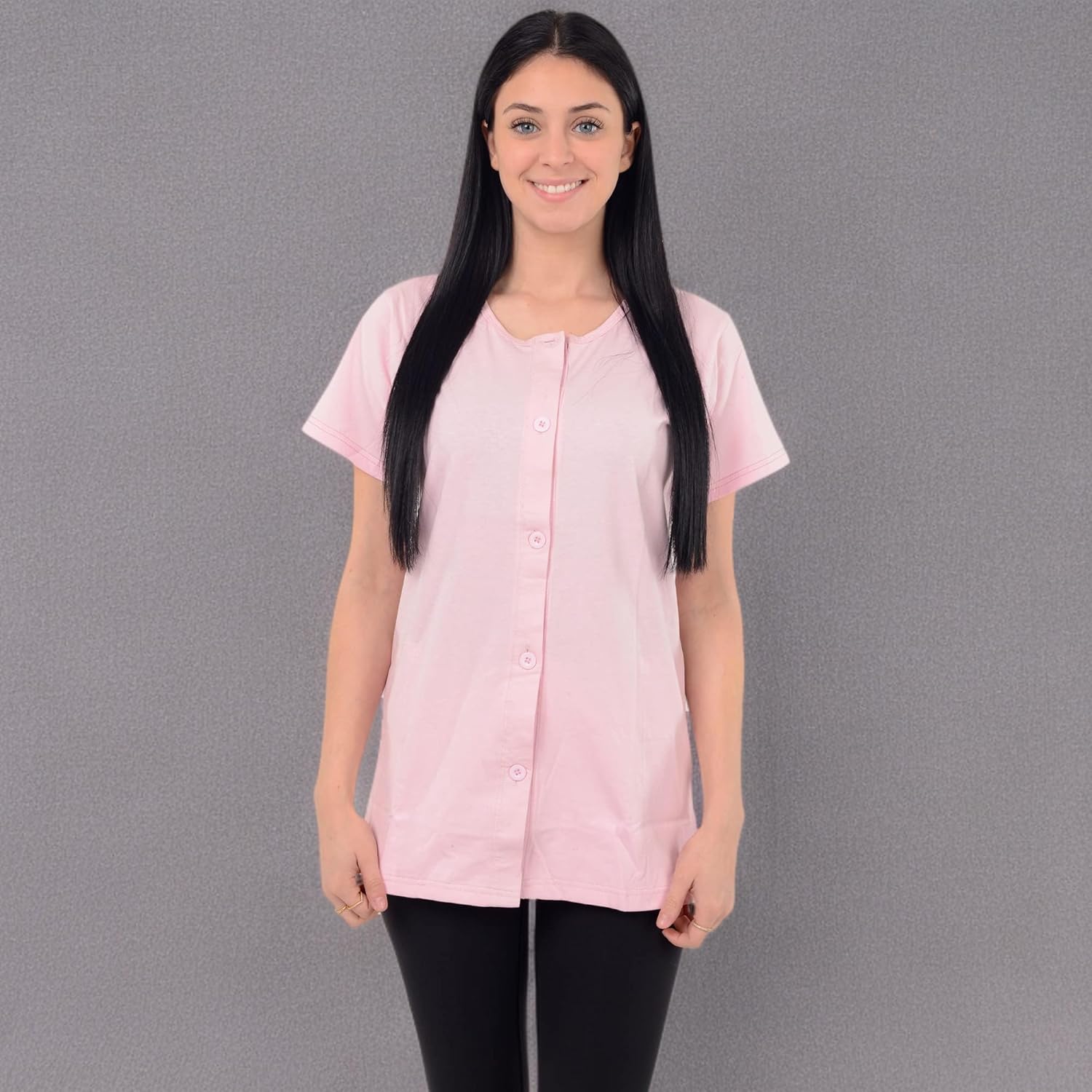 USBD Post Mastectomy Shirt with Drain Pockets Crew Neck Post Op Button Down Recovery Tops - Image 8