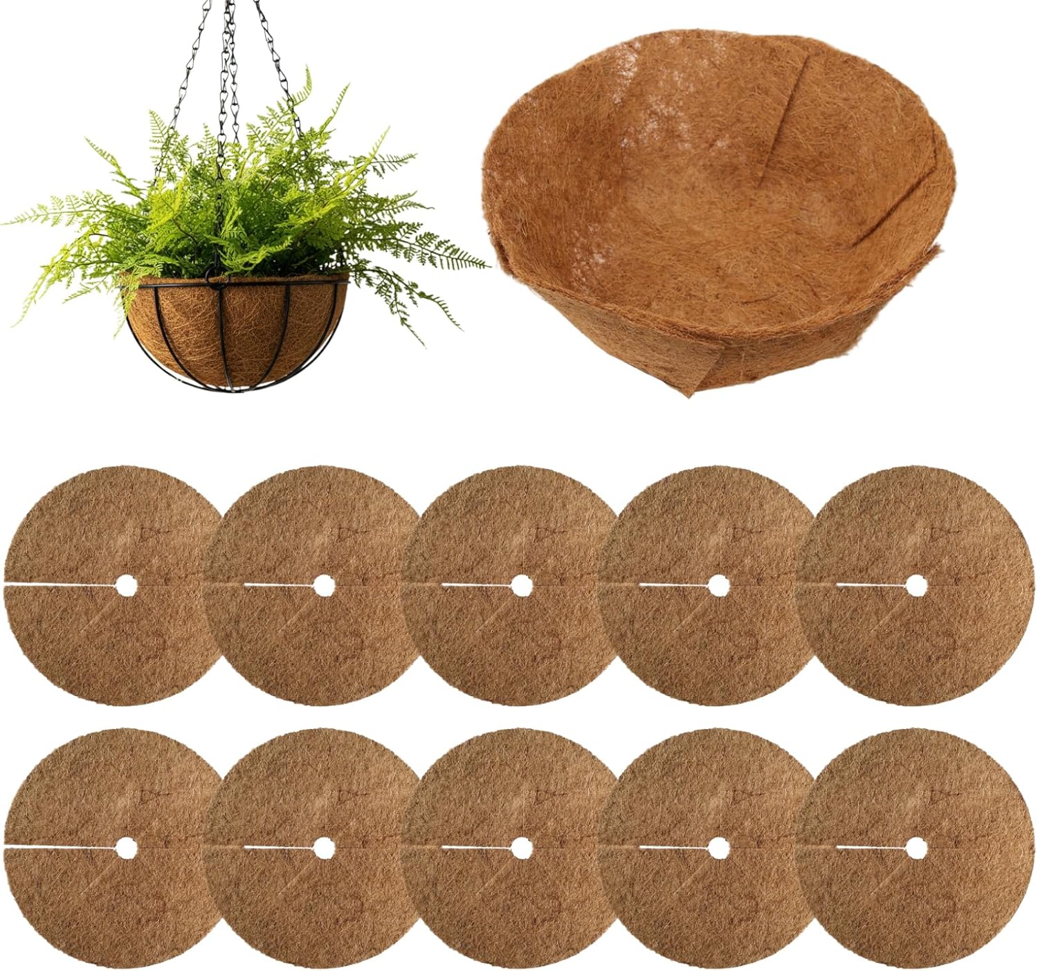 Basket Liners 10PCS 12 Inch Round Foldable Coconut Fiber for Plants Replacement Planter Liner for Garden Flower Pot