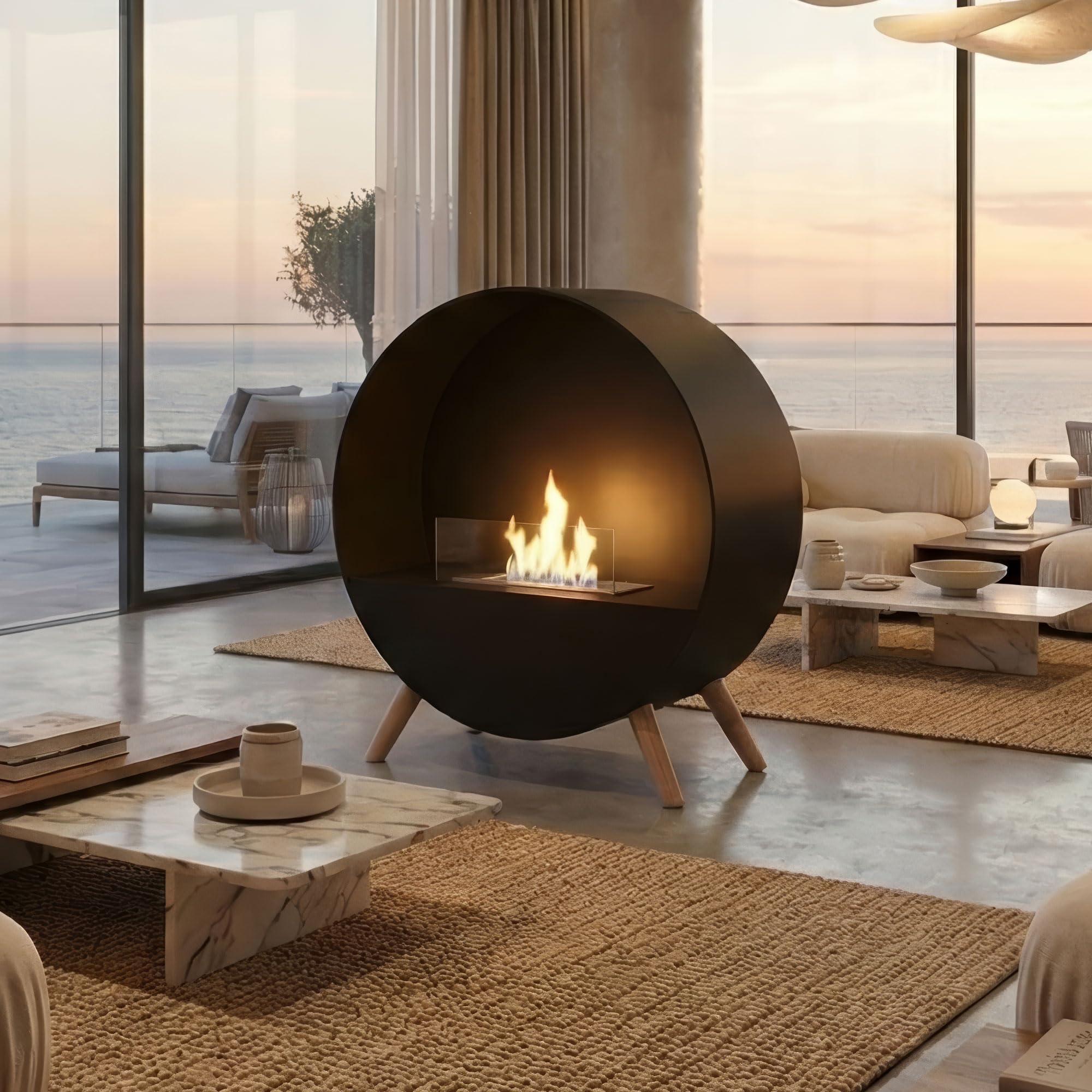 Frankystar Venere Camino da Pavimento 60x72x30 cm cdi Design da Interno Piedi in Legno di Pino Nero