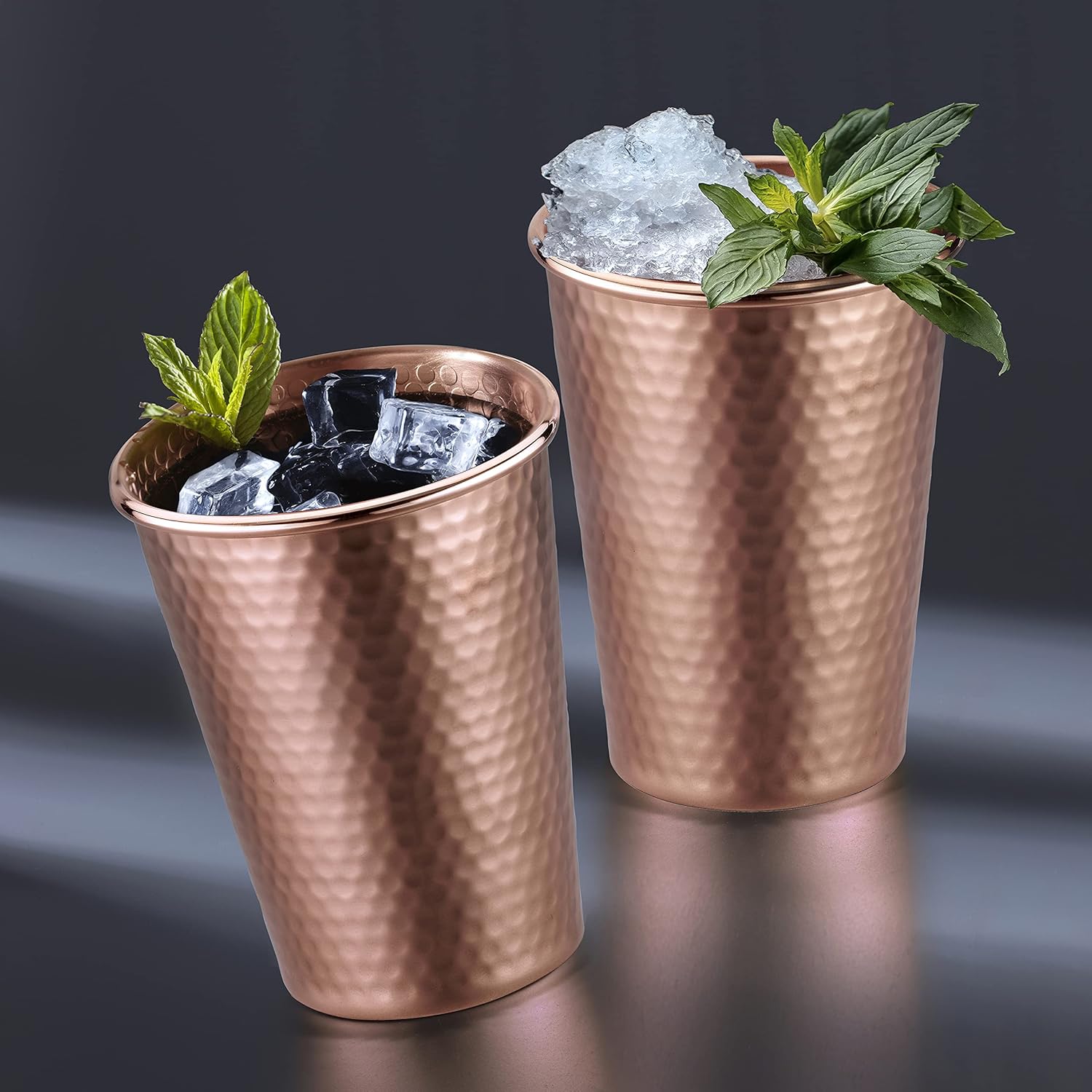 DEMMEX (Set of 2) 1mm Thickest Pure Copper Cups, Solid Unlined Uncoated Hammered Copper Water Moscow Mule Tumblers, Handmade, Large 18 Ounces