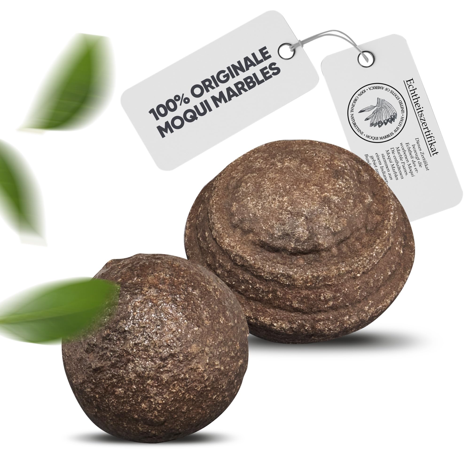 PURAJA Paar Original Moqui Marbles mit Echtheitszertifikat | Lebende Steine in Premium Qualität | Direkt aus dem Hopi Indianer - Gebiet im Westen der USA (Größe XL 28-38mm)