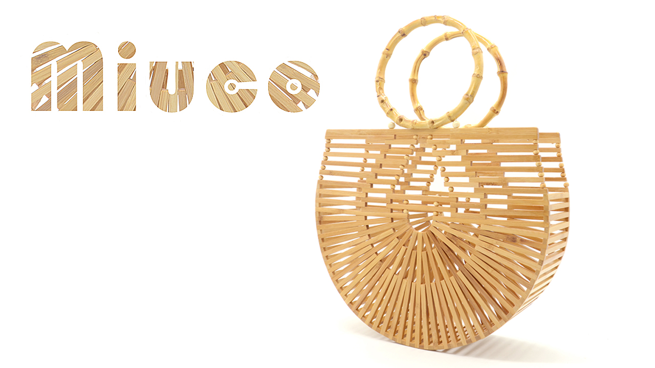 Bolsa de mano de bambú para mujer Miuco hecha a mano miniatura 5