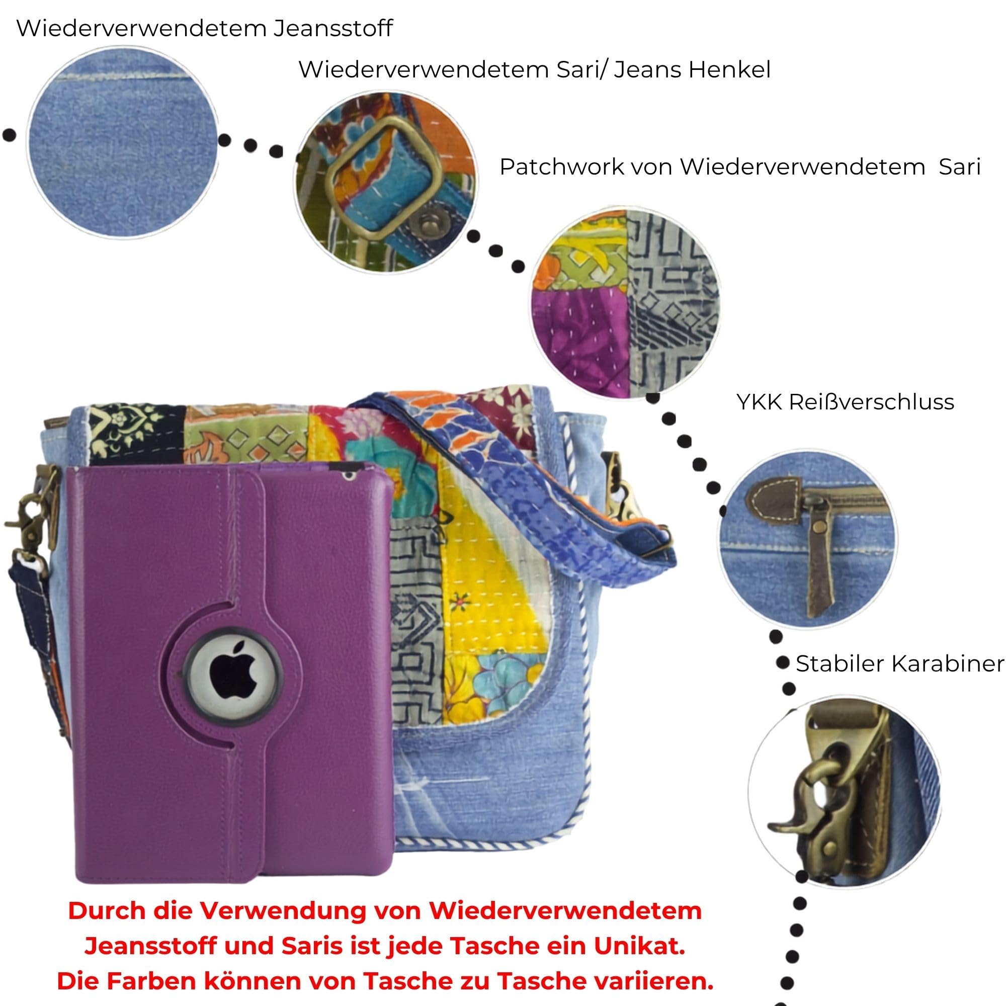 Sunsa Damen Messenger Bag Umhängetasche Handtasche, aus recycelte Jeans & Baumwolle. Große Crossbody Tasche Schultertasche, Jeanstasche Geschenkideen für Frauen/Mädchen, nachhaltige Produkte