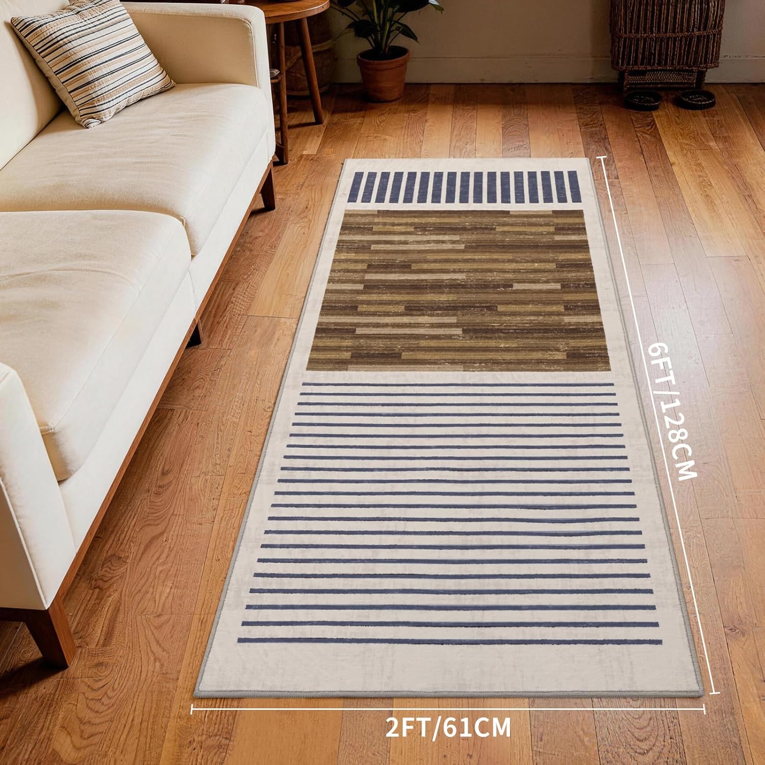 YIHOUSE 2x6 Runner Rug Non Slip Washable, Black and White Striped Rug Runners for Entryway Non Slip, Minimalist Modern Geometric Carpet for Bathroom Bedroom Laundry Room